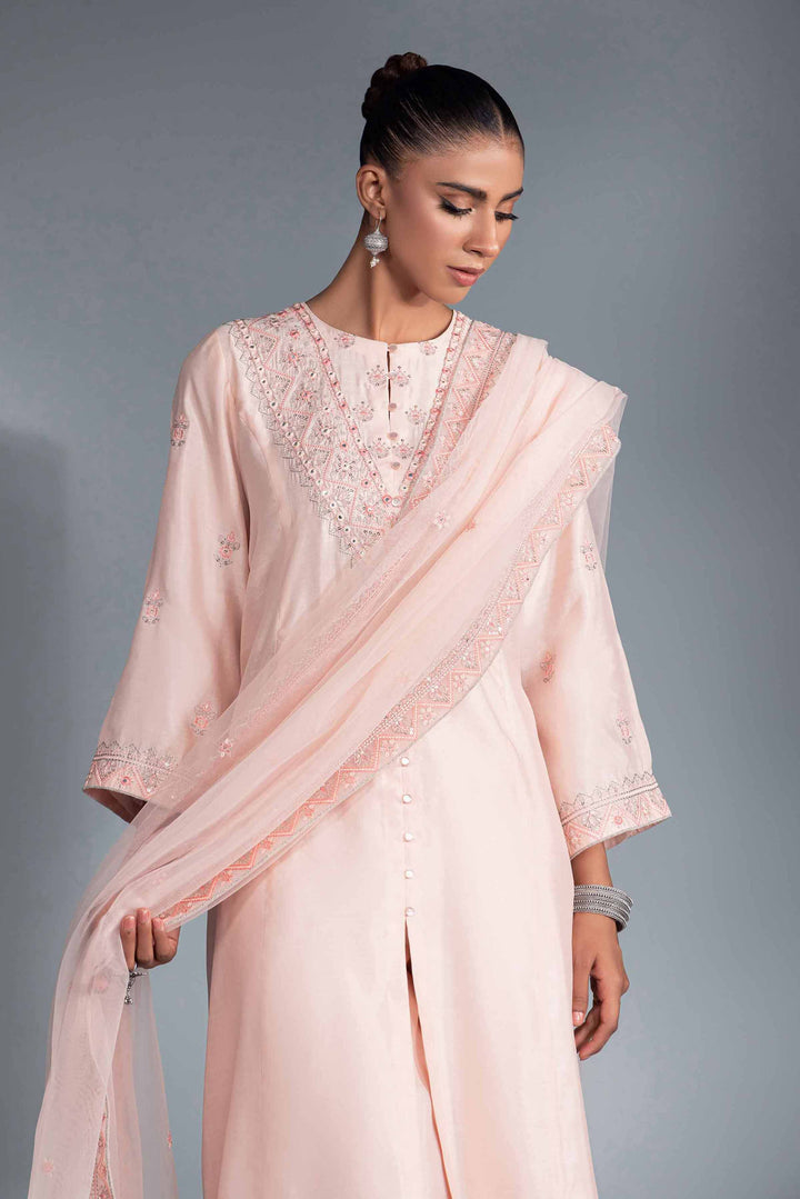 3 Piece Pink Net & Lakhani Chiffon Embroidered Suit