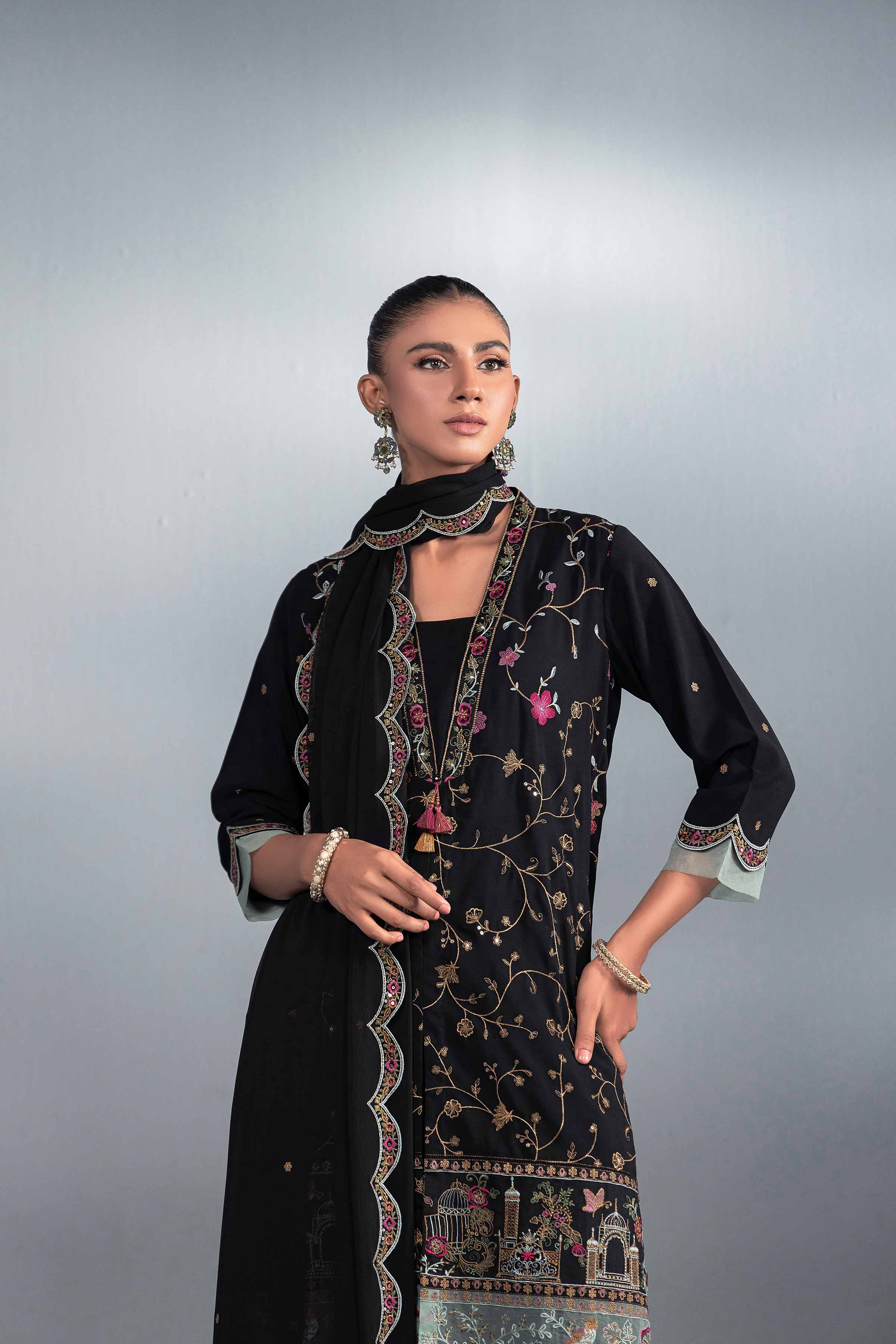 NishatUK - Brown Embroidered  Silk 3-piece ready to wear Suit