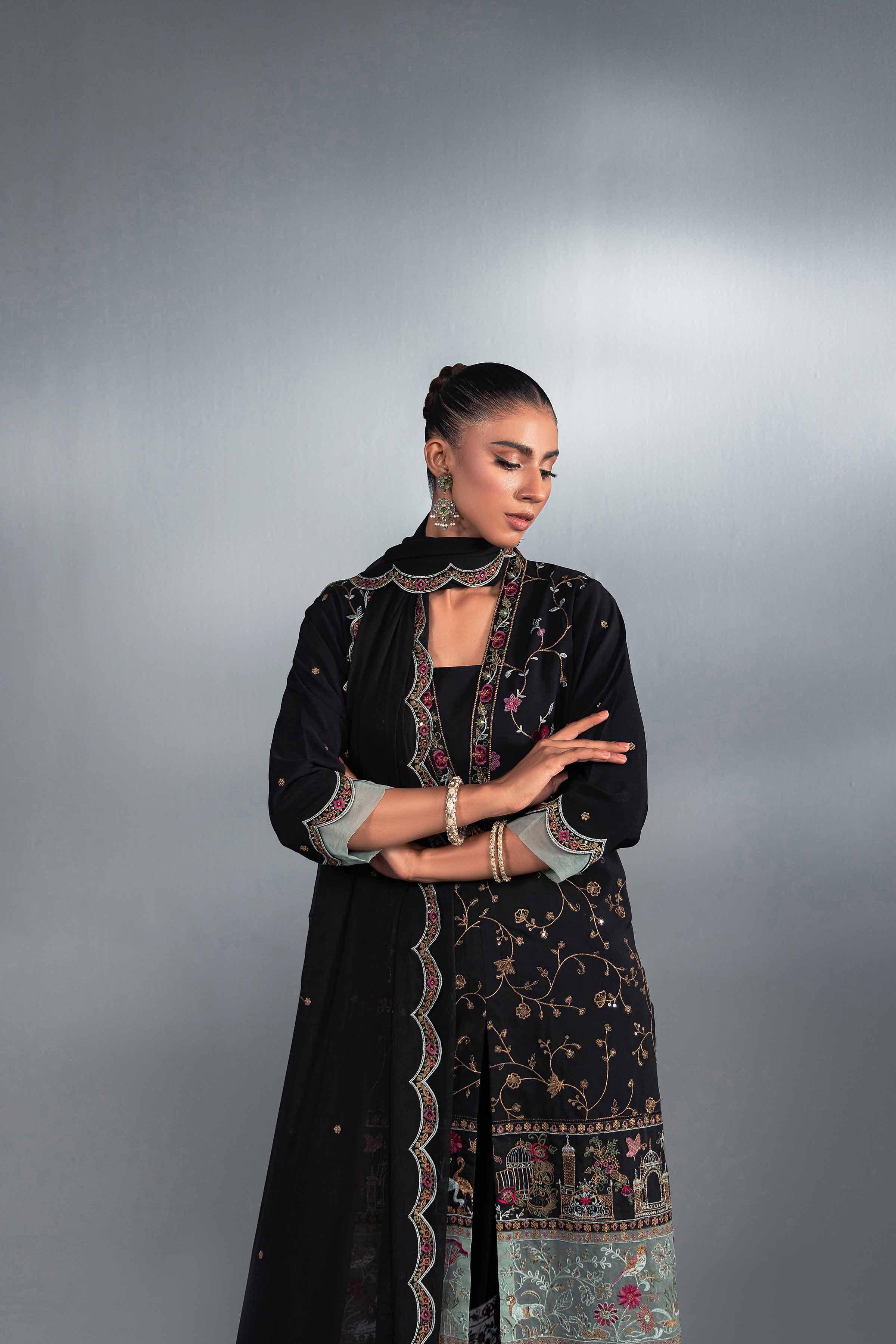 NishatUK - Brown Embroidered  Silk 3-piece ready to wear Suit