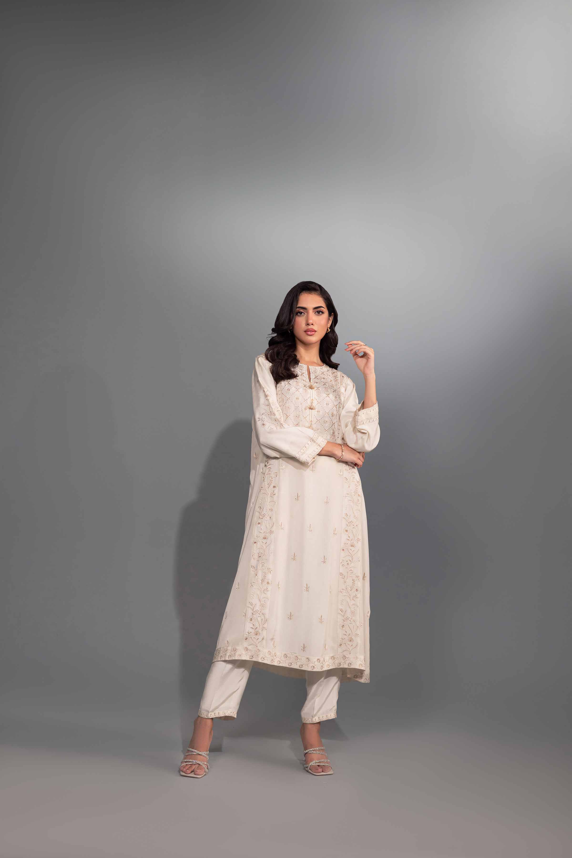 NishatUK - Brown Embroidered  Silk 2-piece ready to wear Luxury Dress