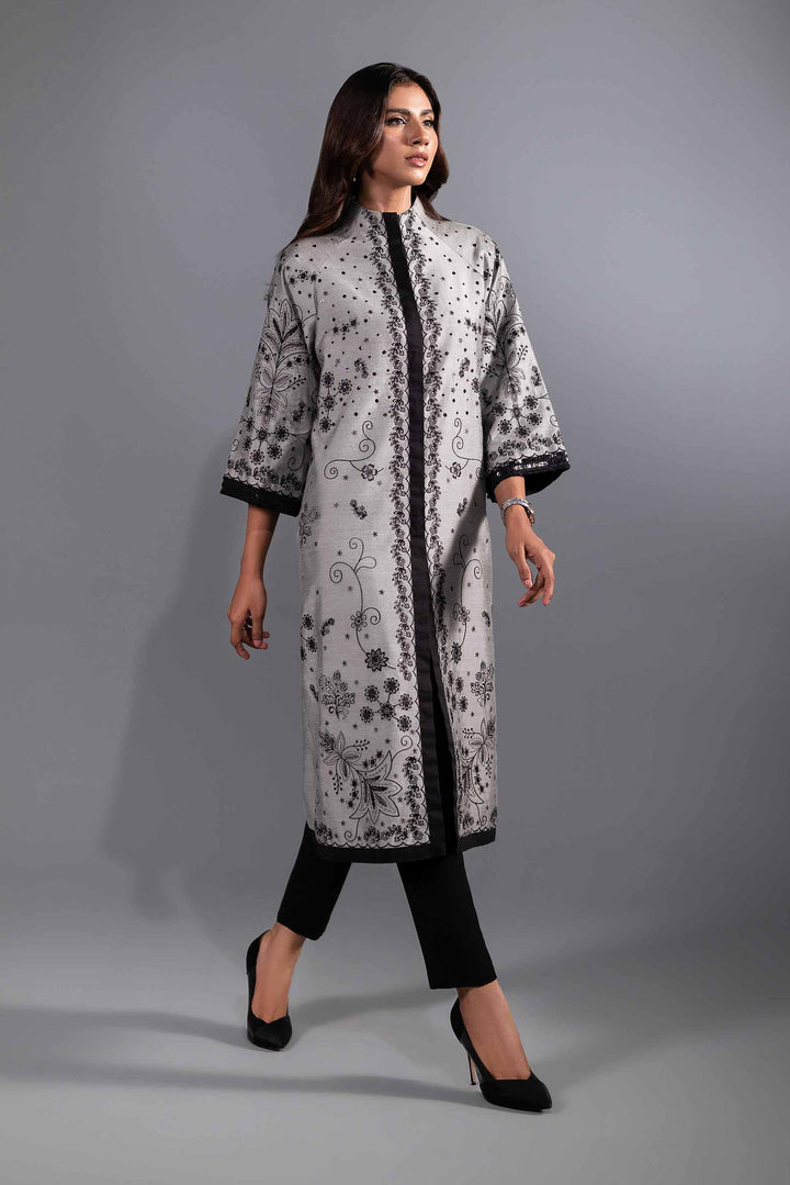 1 Piece Grey & Black Embroidered Matka Silk Jacket