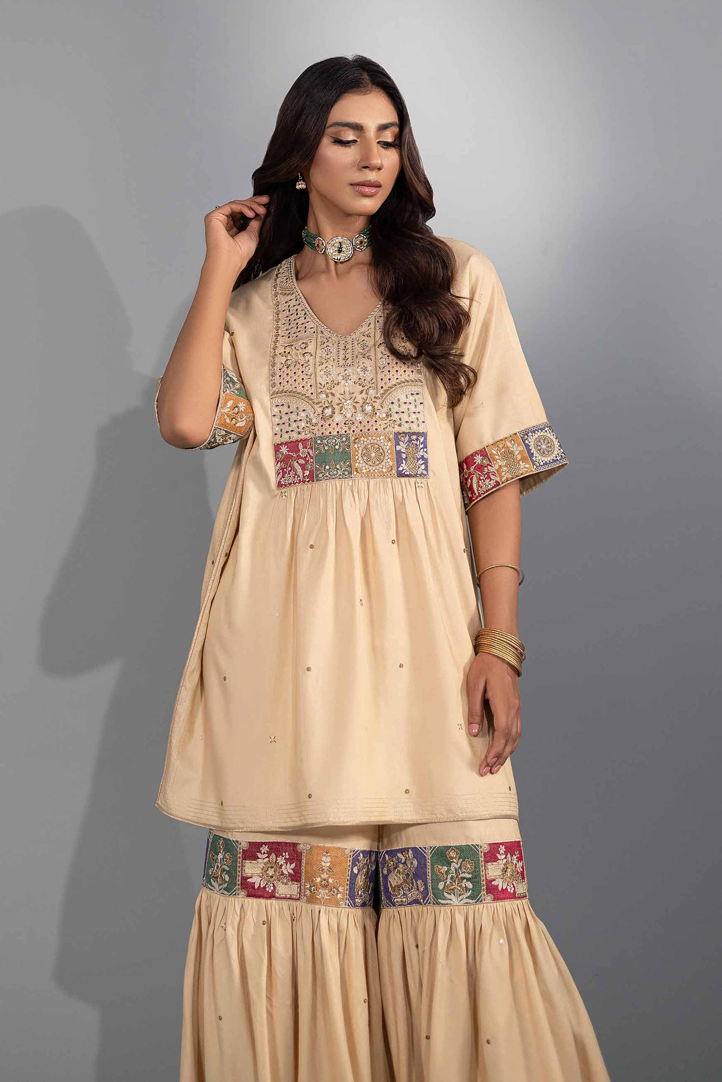NishatUK - Brown Embroidered  Silk 2-piece ready to wear Luxury Dress