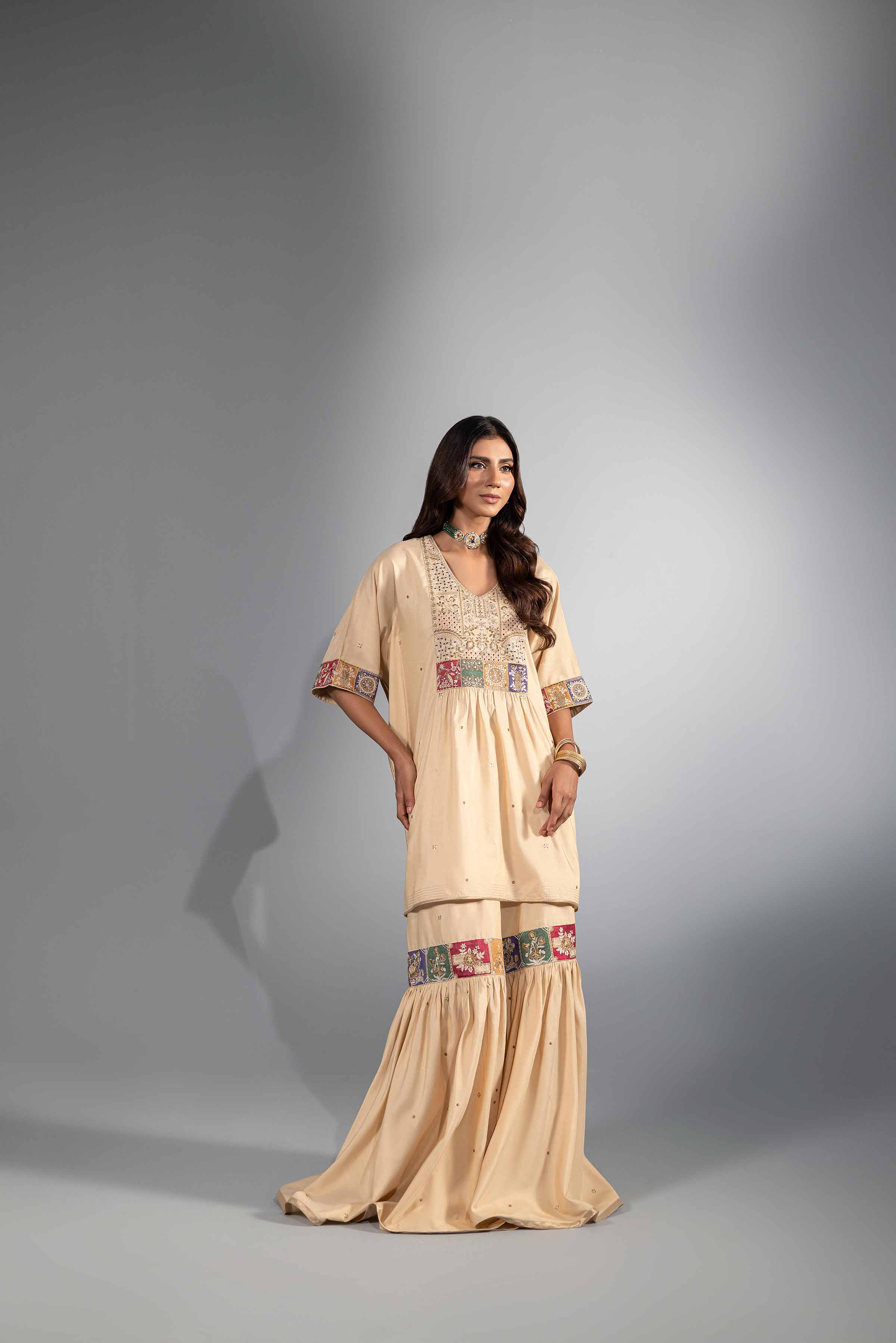 NishatUK - Brown Embroidered  Silk 2-piece ready to wear Luxury Dress