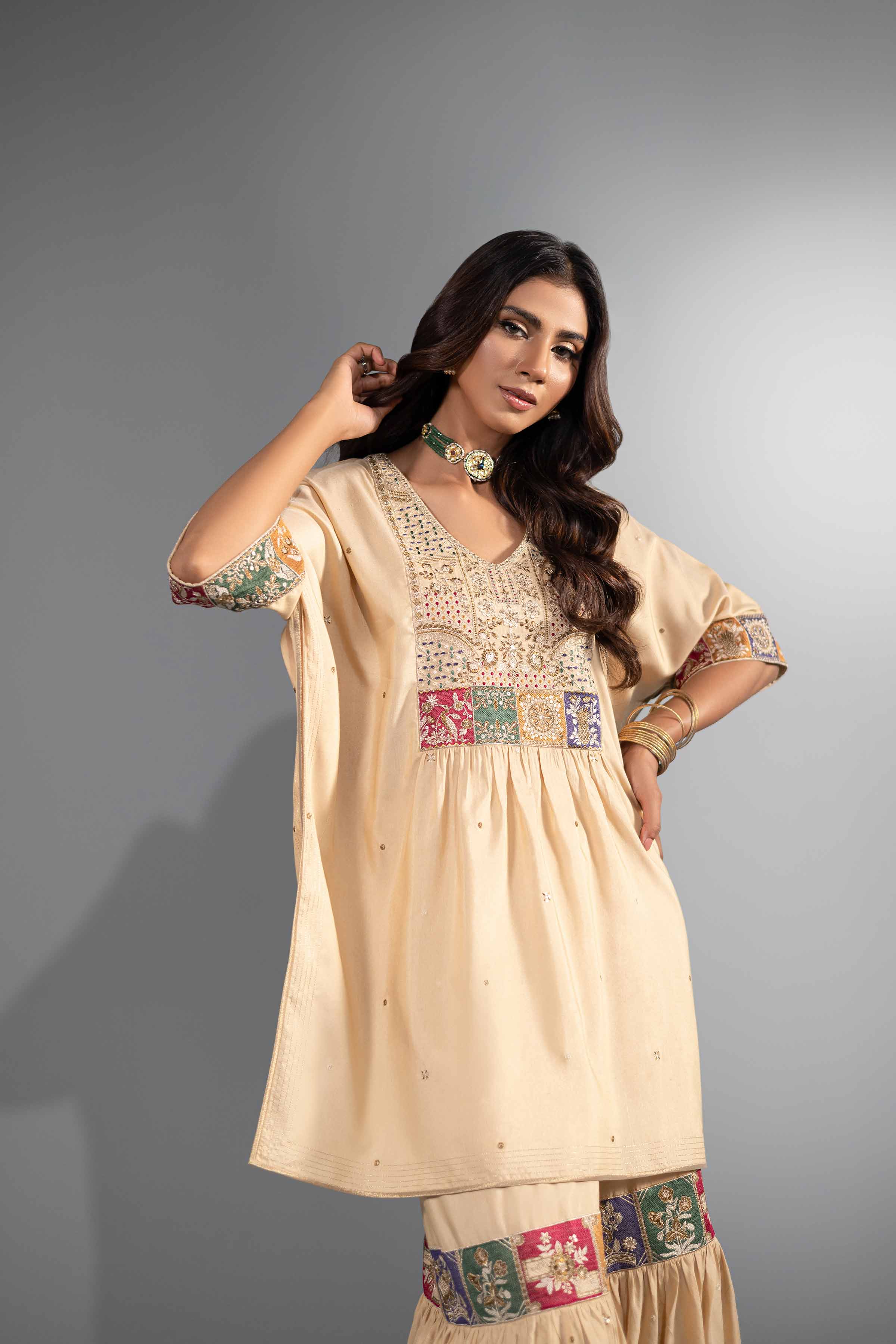 NishatUK - Brown Embroidered  Silk 2-piece ready to wear Luxury Dress