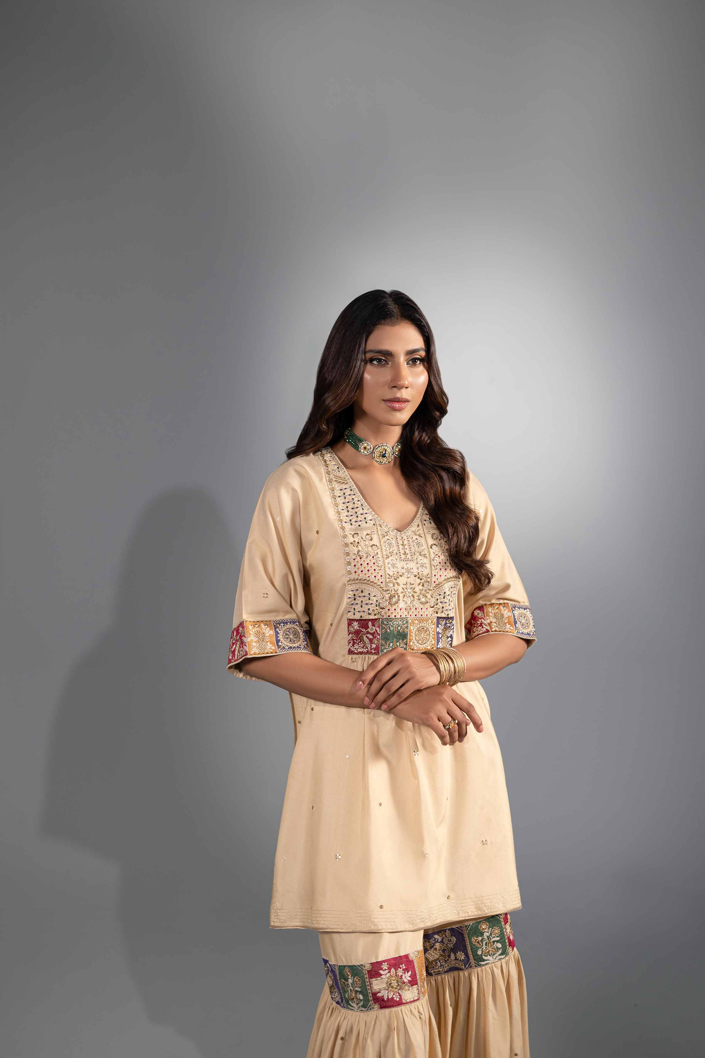 NishatUK - Brown Embroidered  Silk 2-piece ready to wear Luxury Dress