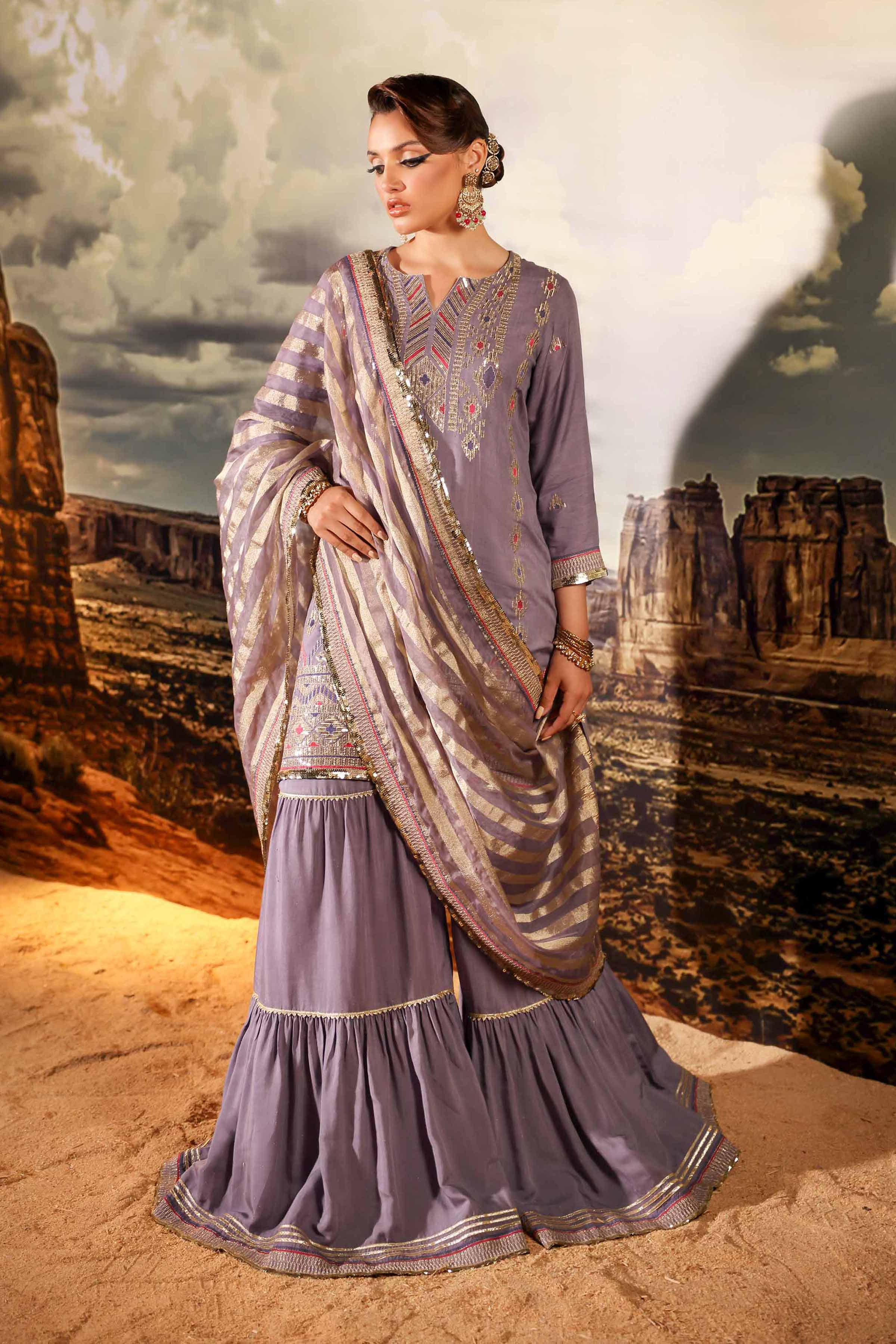 NishatUK - Brown Embroidered  Silk 3-piece ready to wear Suit