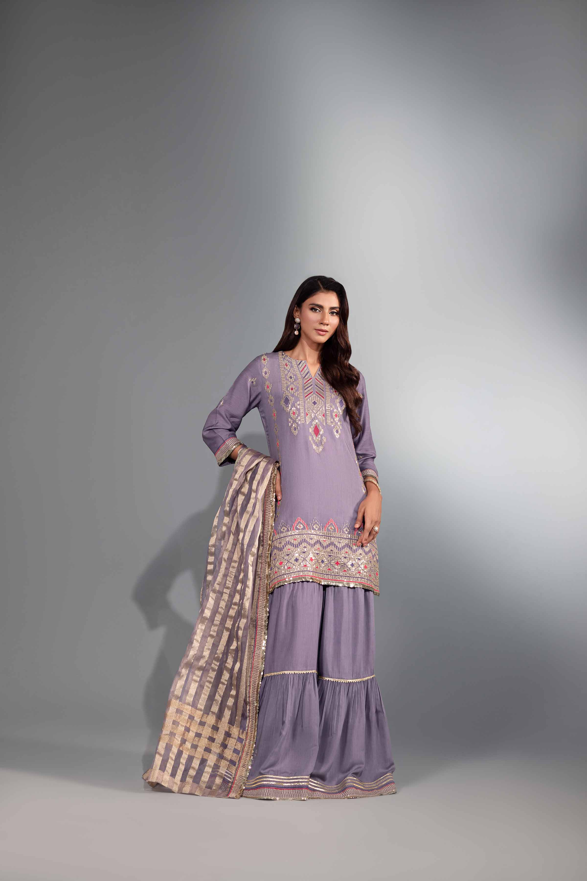NishatUK - Brown Embroidered  Silk 3-piece ready to wear Suit