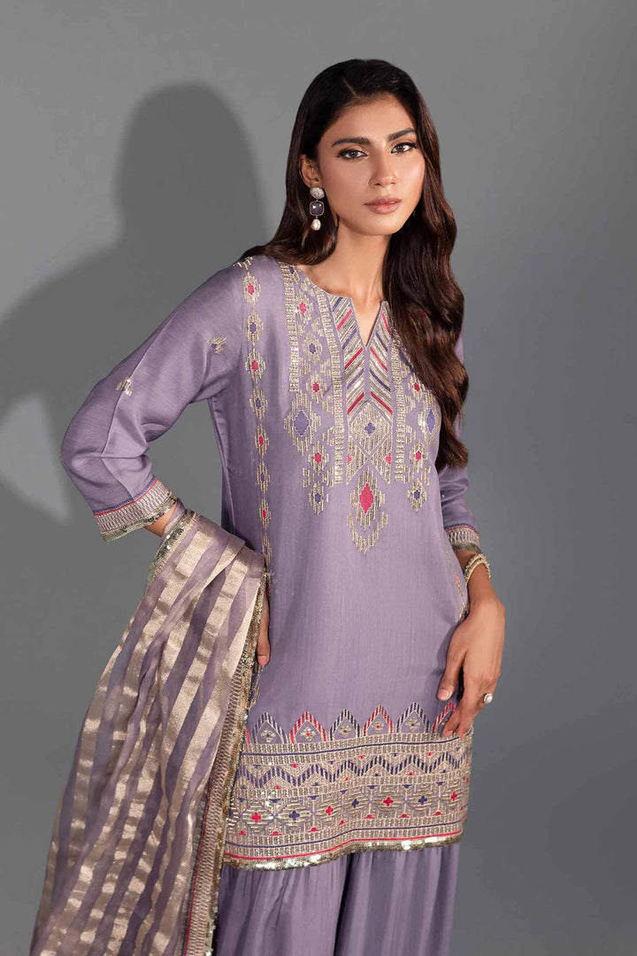 3 Piece Lilac Organza & Viscose Embroidered Suit