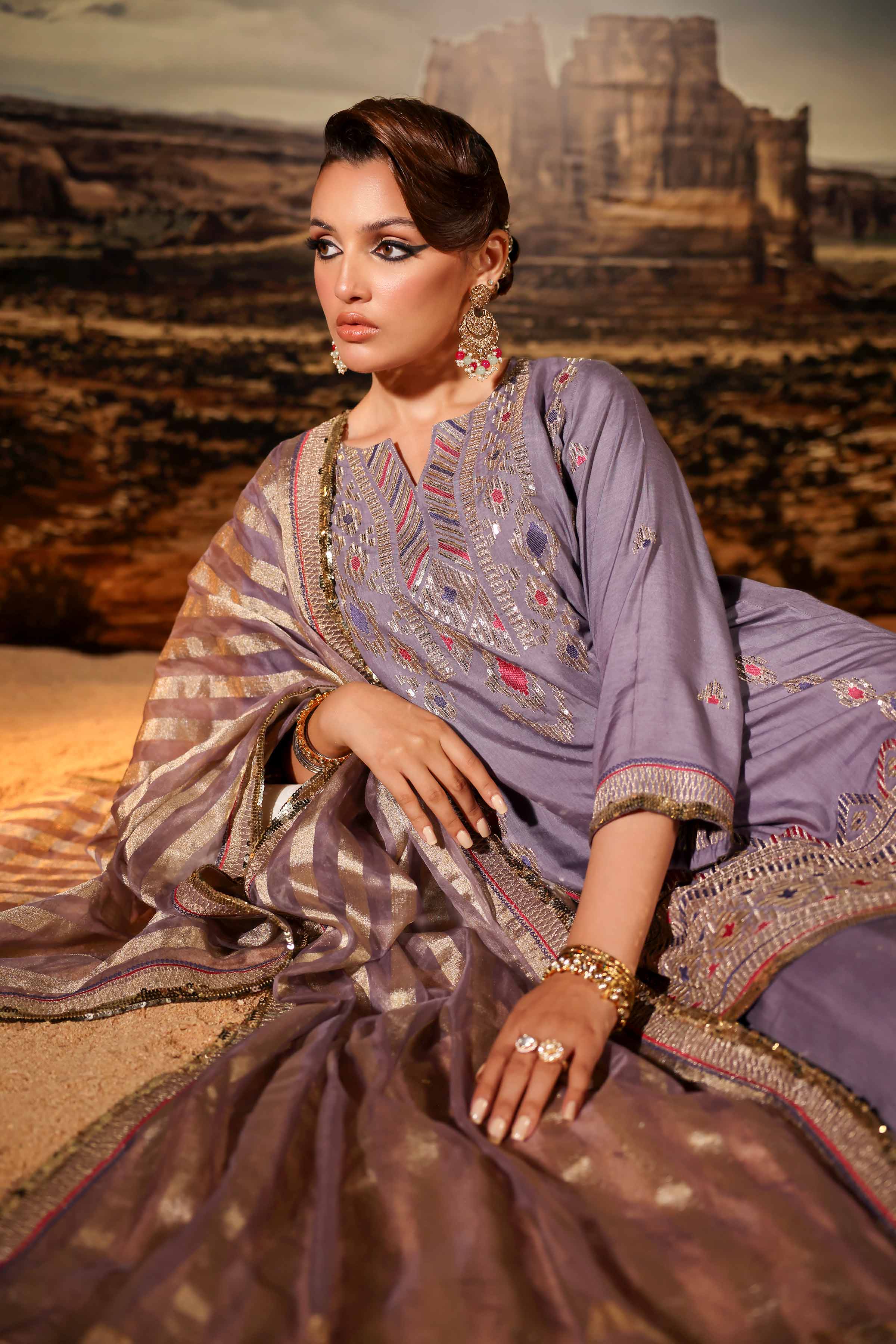 NishatUK - Brown Embroidered  Silk 3-piece ready to wear Suit