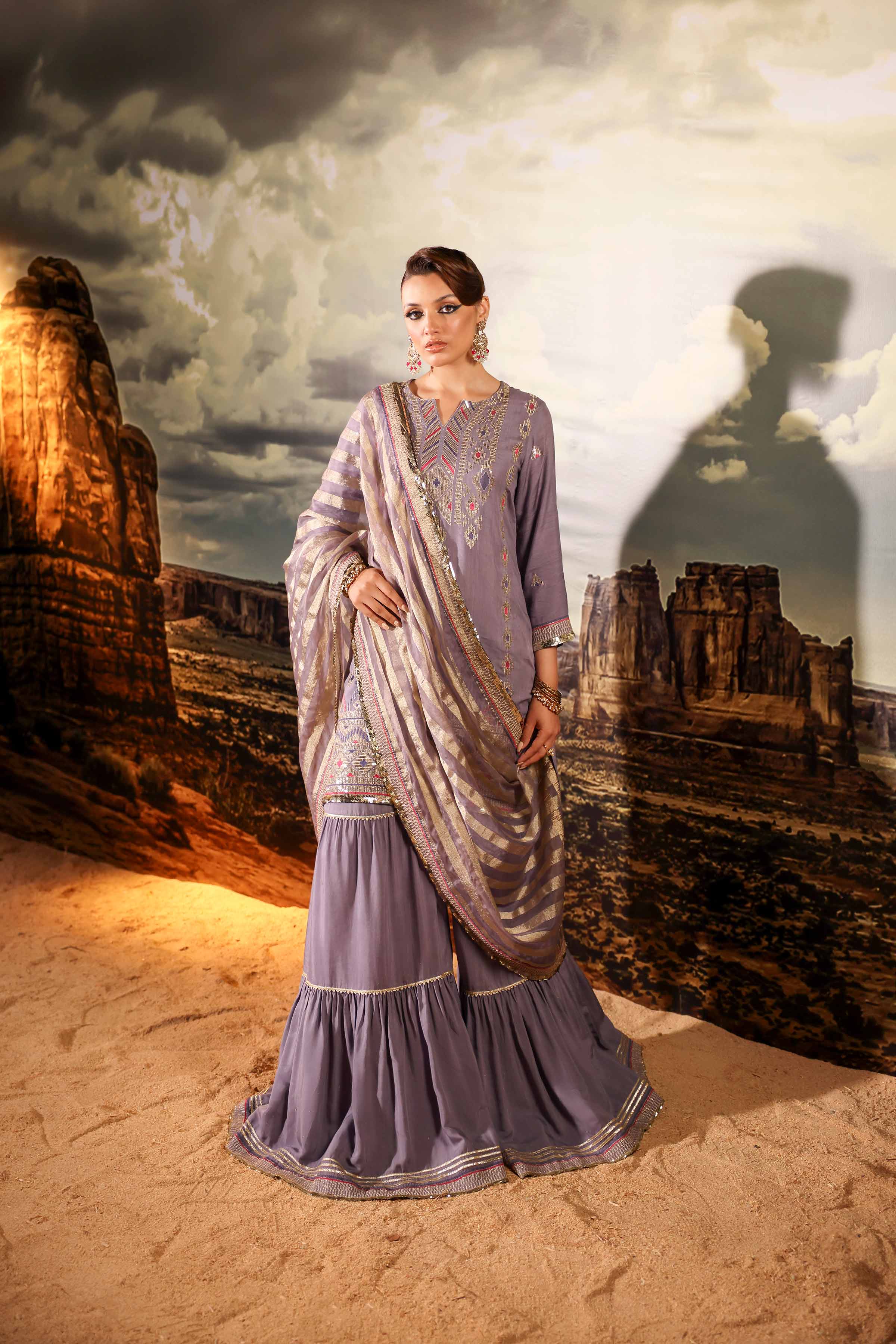 NishatUK - Brown Embroidered  Silk 3-piece ready to wear Suit