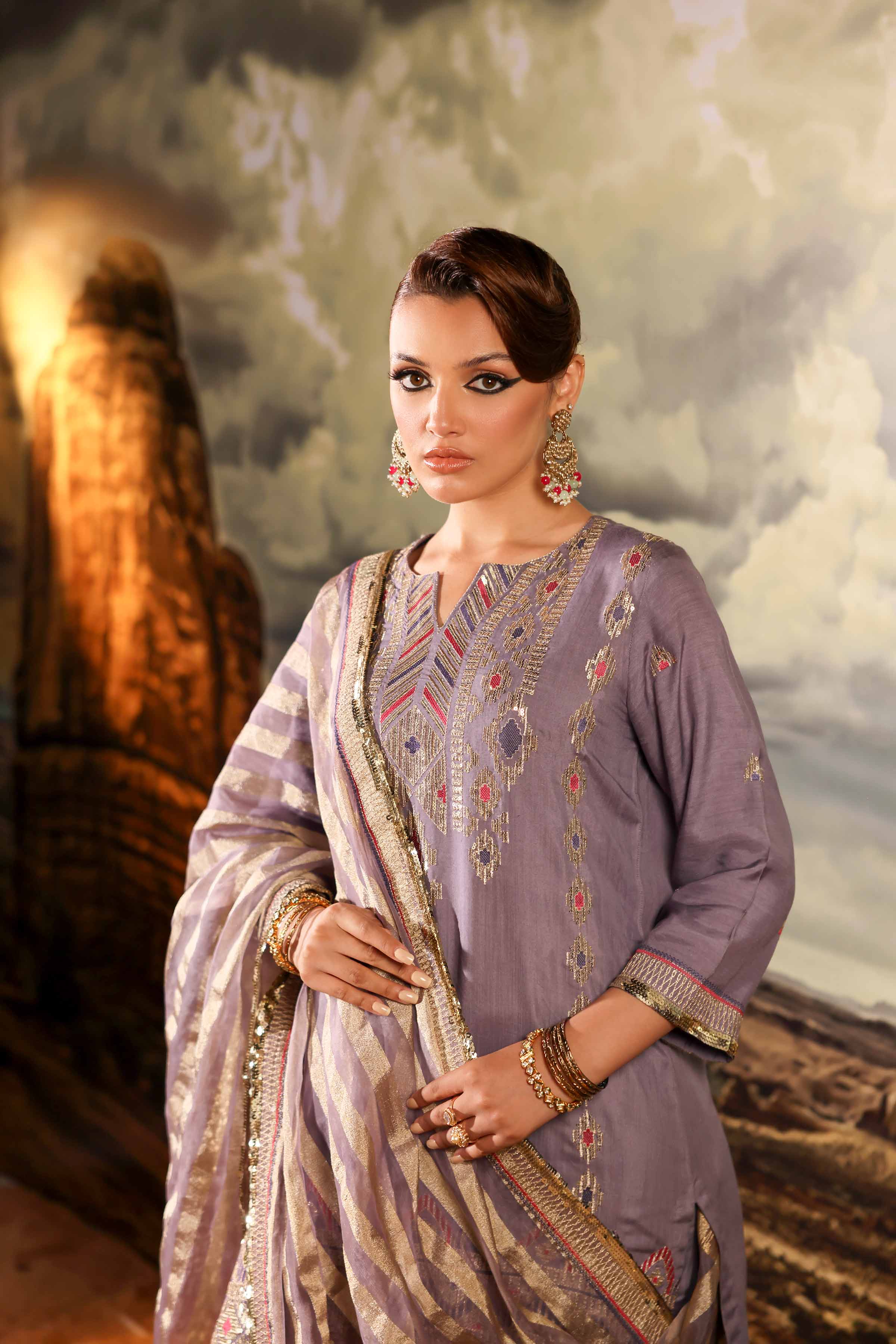 NishatUK - Brown Embroidered  Silk 3-piece ready to wear Suit