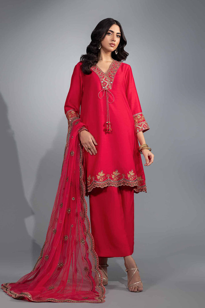 3 Piece Pink Net & Silk Embroidered Suit