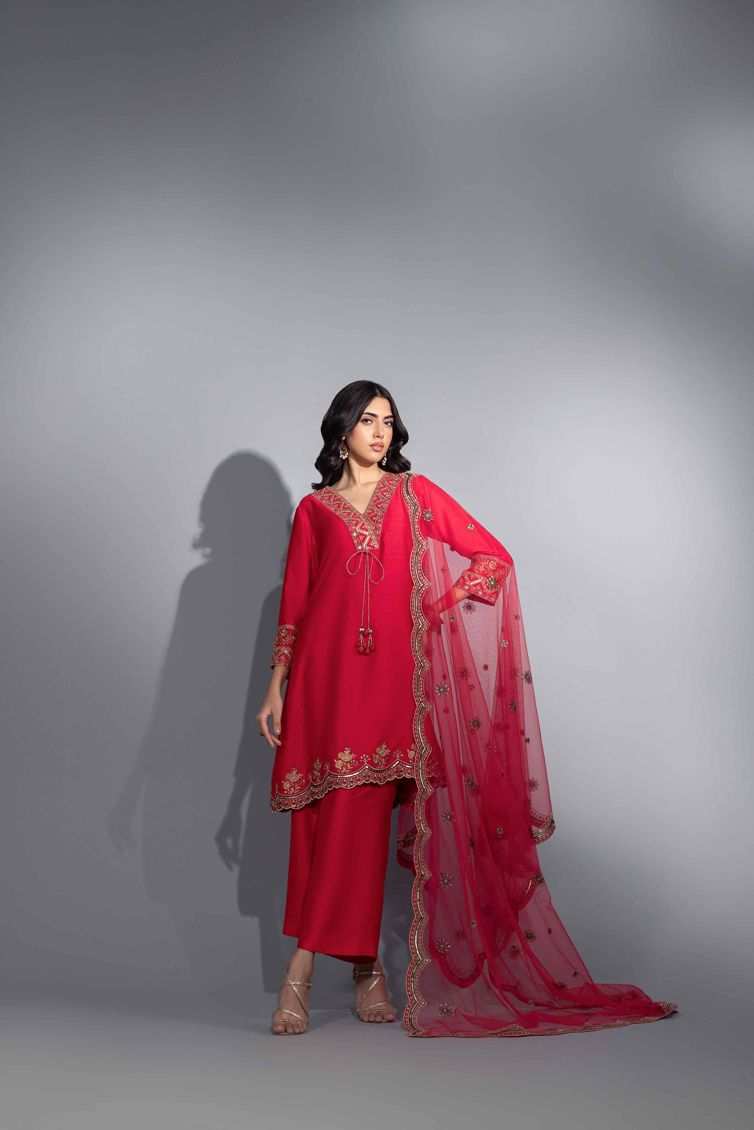 NishatUK - Brown Embroidered  Silk 3-piece ready to wear Suit
