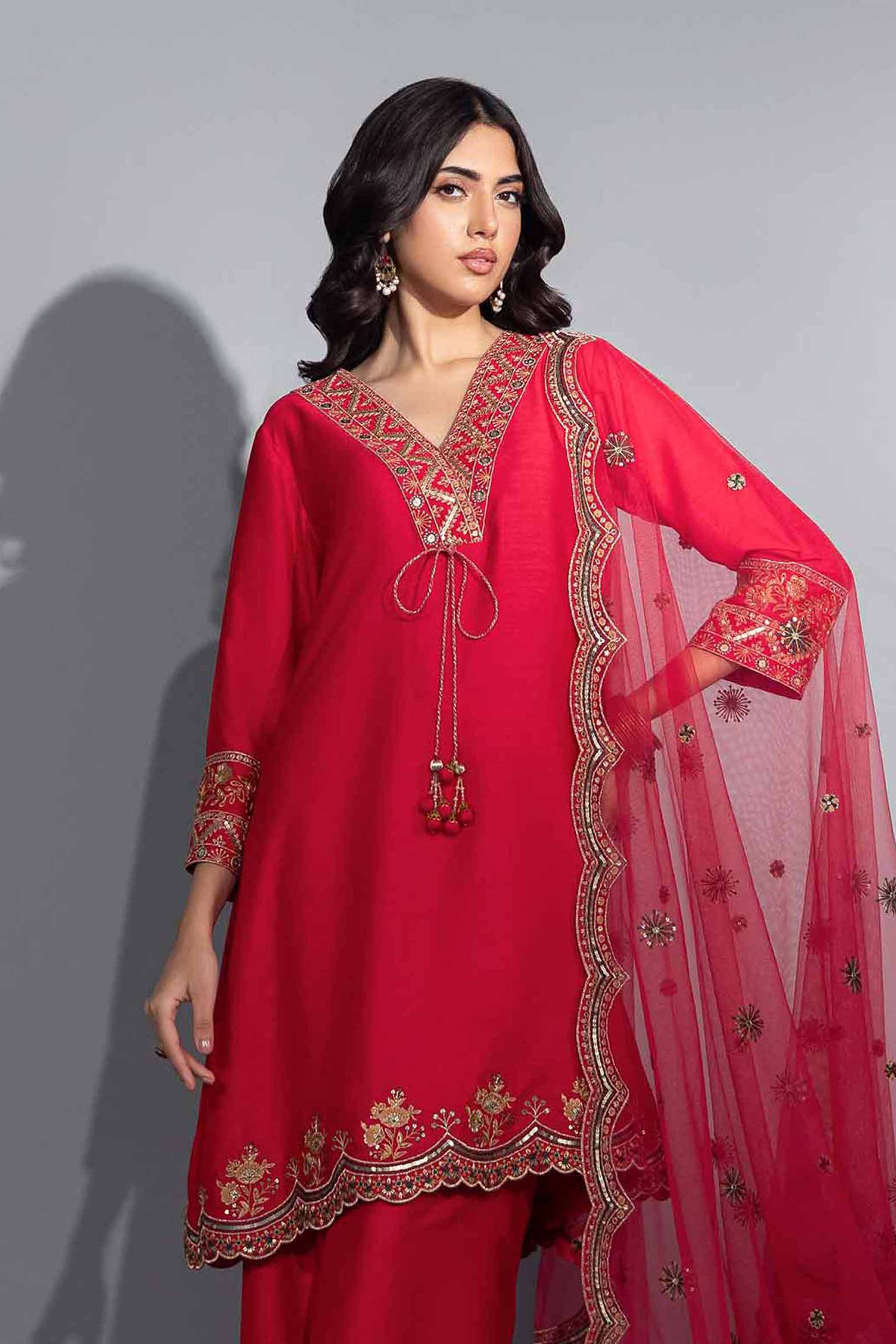 NishatUK - Brown Embroidered  Silk 3-piece ready to wear Suit