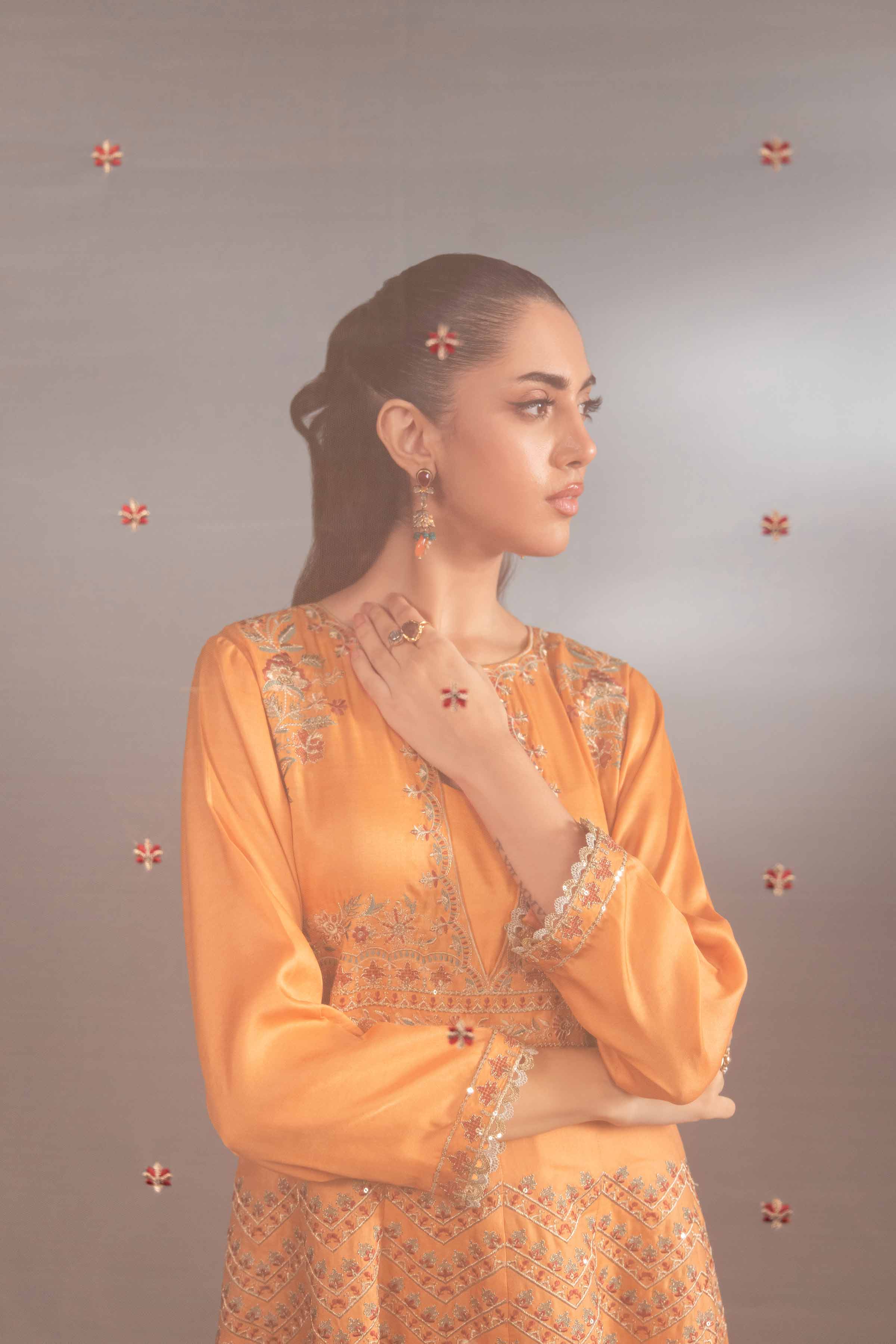 NishatUK - Peach Embroidered  Silk 2-piece ready to wear Luxury Dress