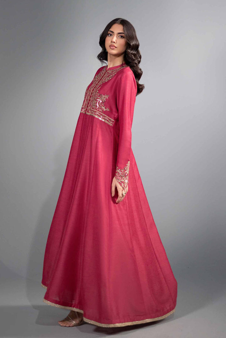 1 Piece Red Lakhani Chiffon & Silk Dress