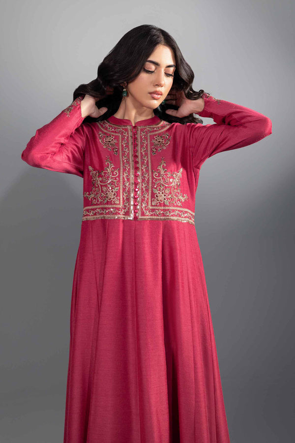 1 Piece Red Lakhani Chiffon & Silk Dress