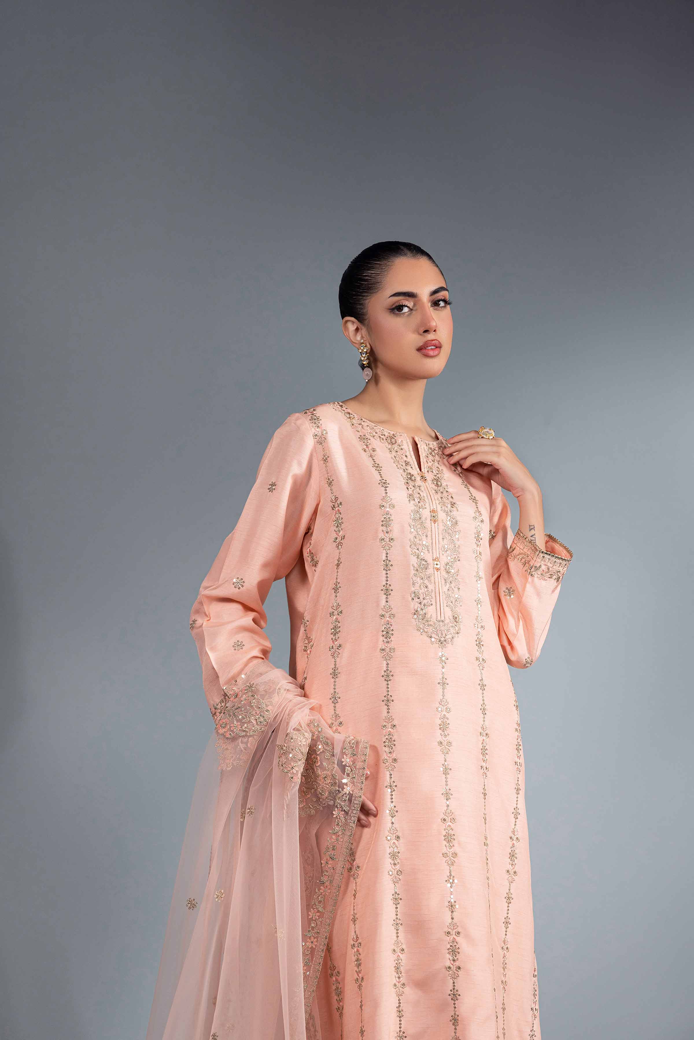 NishatUK - Brown Embroidered  Silk 3-piece ready to wear Suit