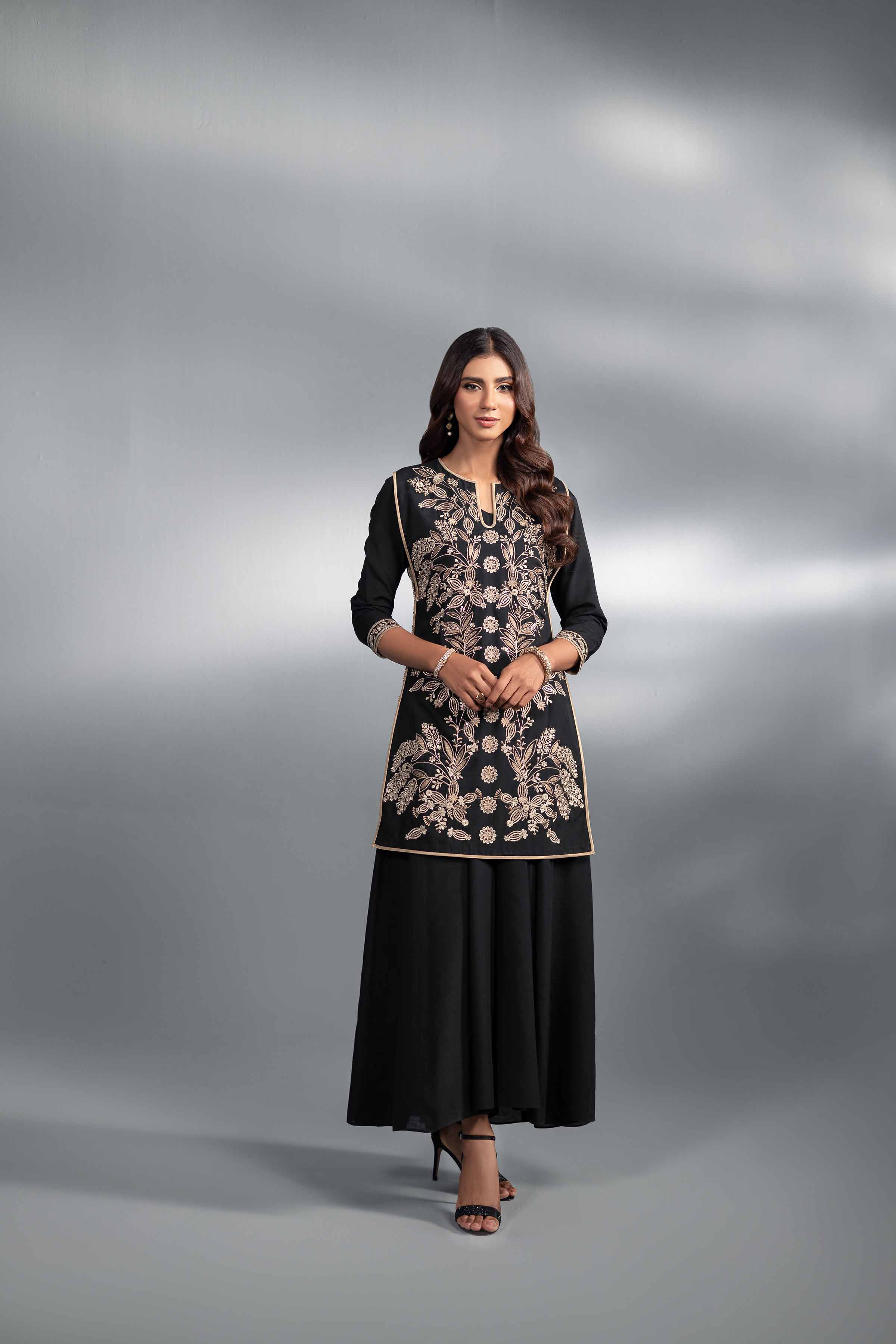 NishatUK - Black Embroidered  Silk 2-piece ready to wear Luxury Dress