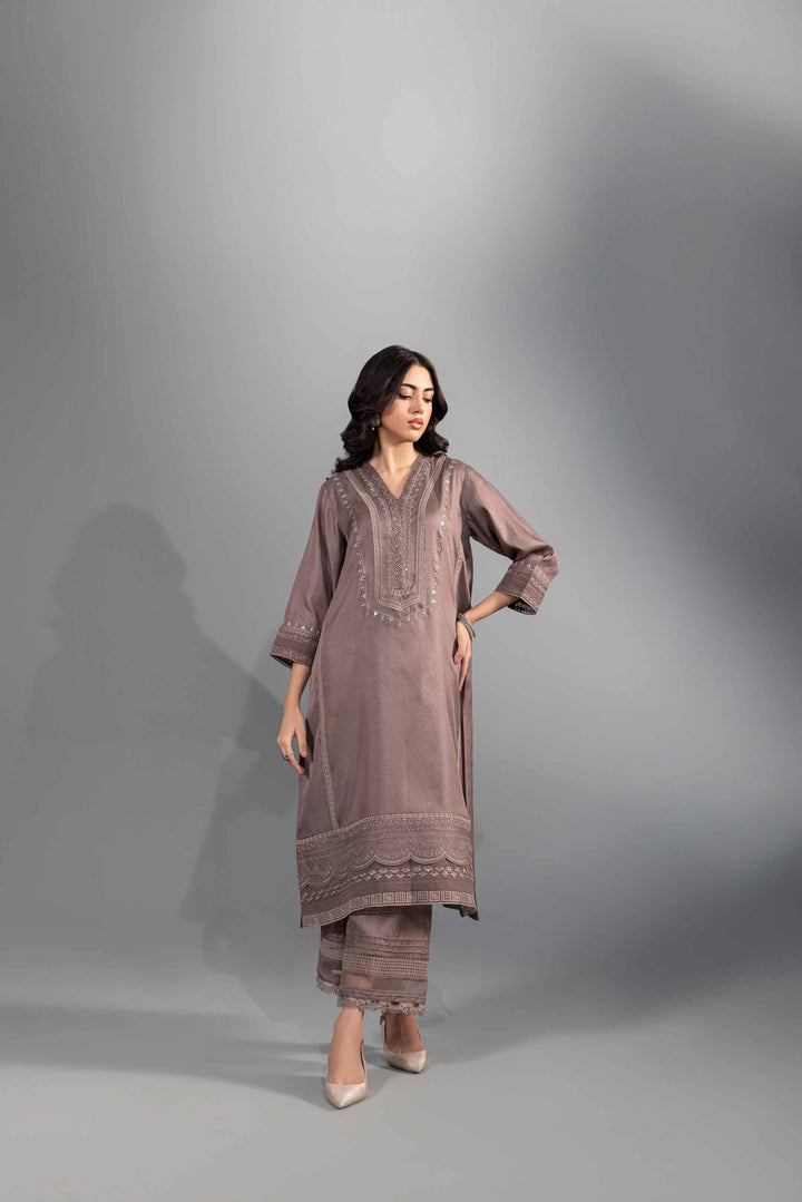 2 Piece Silk Grey Embroidered Suit