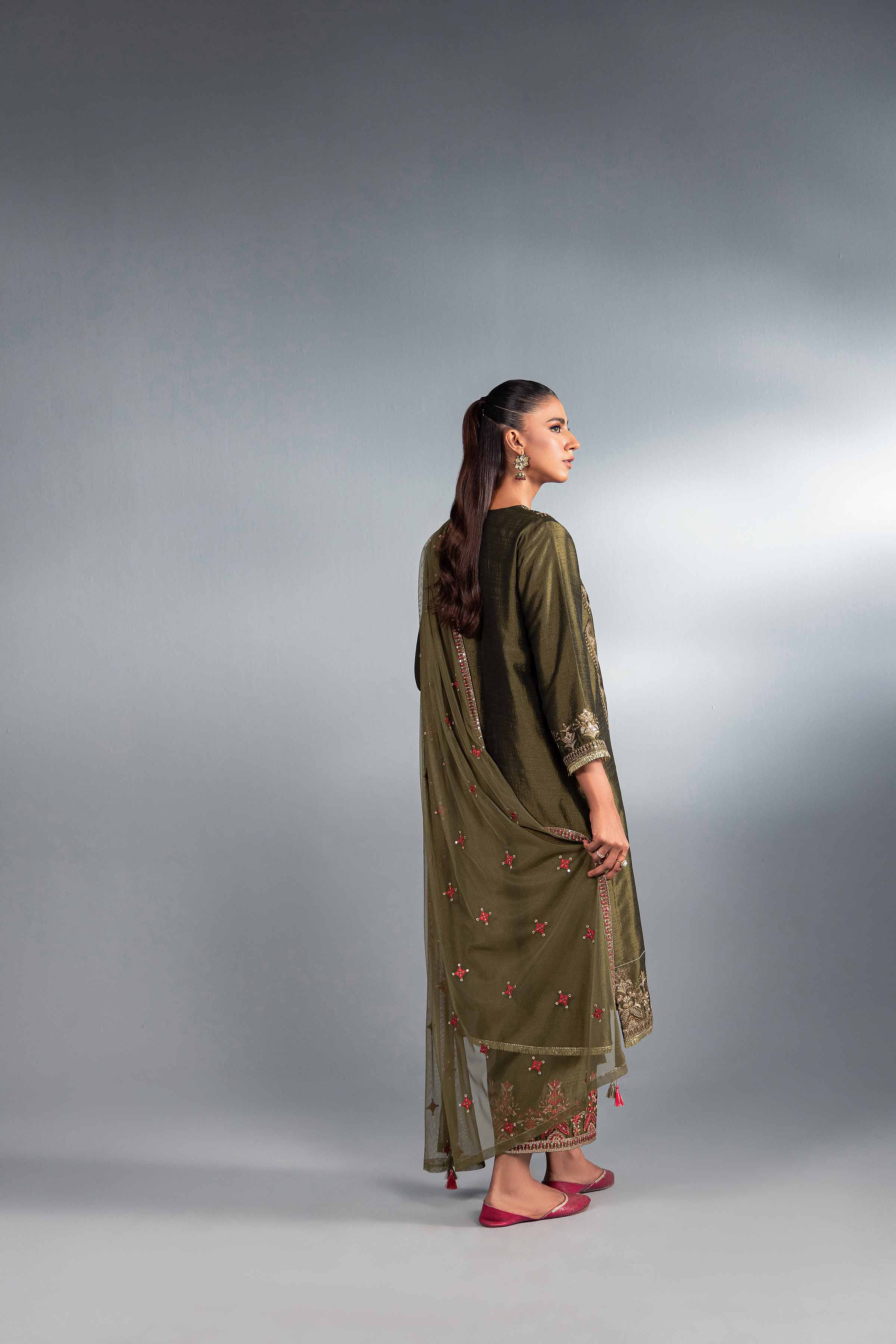 NishatUK - Brown Embroidered  Silk 3-piece ready to wear Suit