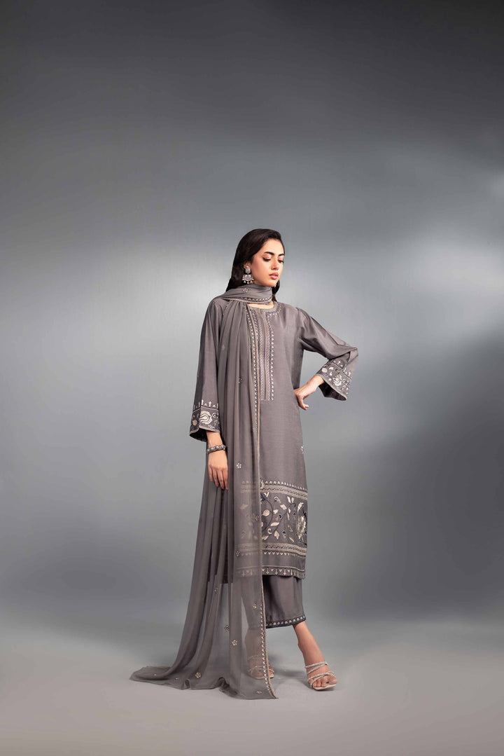 3 Piece Bemberg Chiffon & Matka Silk Wintet Suit