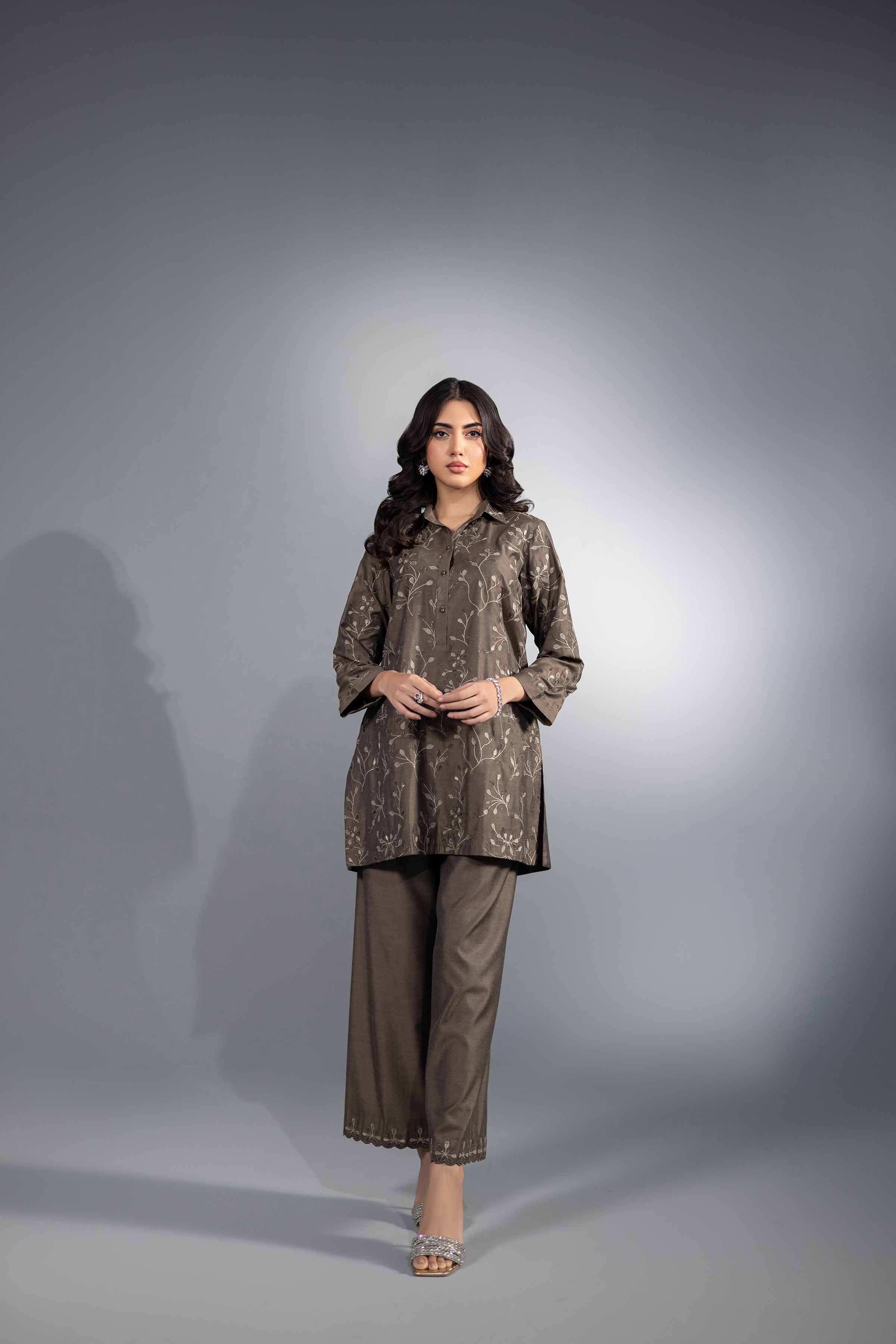 NishatUK - Brown Embroidered   Fancy 2-piece ready to wear Luxury Dress