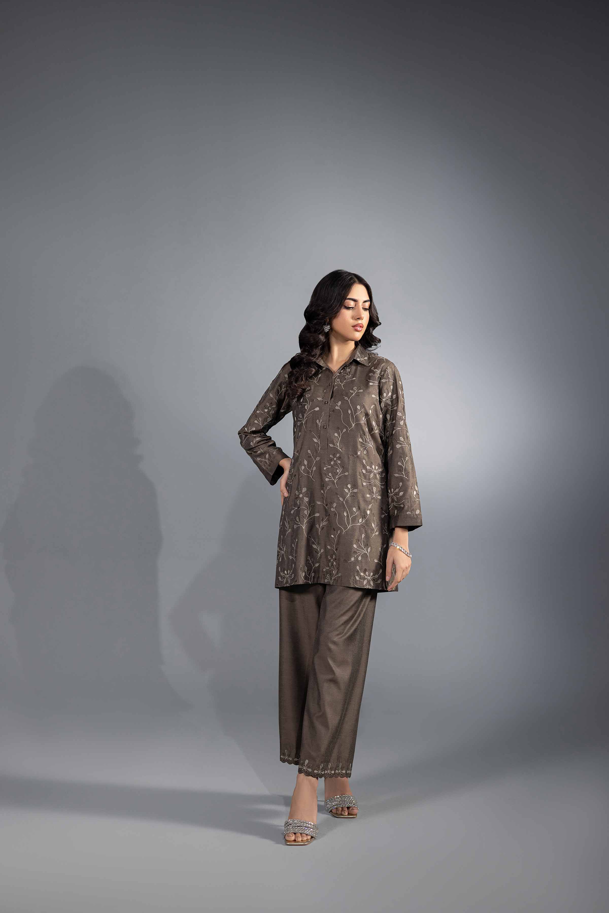 NishatUK - Brown Embroidered   Fancy 2-piece ready to wear Luxury Dress