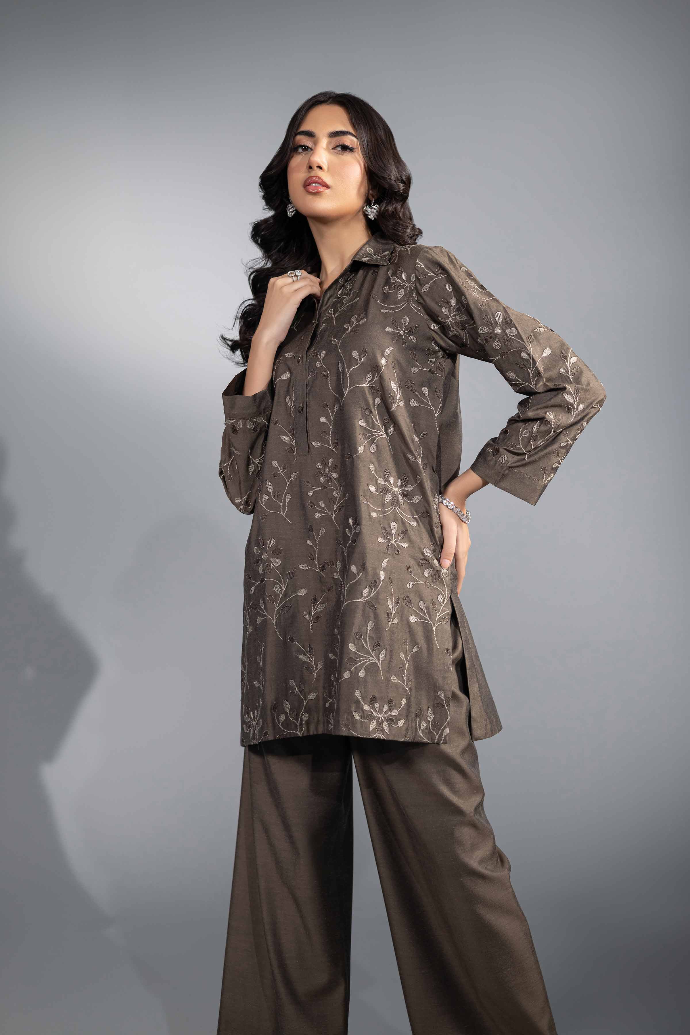 NishatUK - Brown Embroidered   Fancy 2-piece ready to wear Luxury Dress