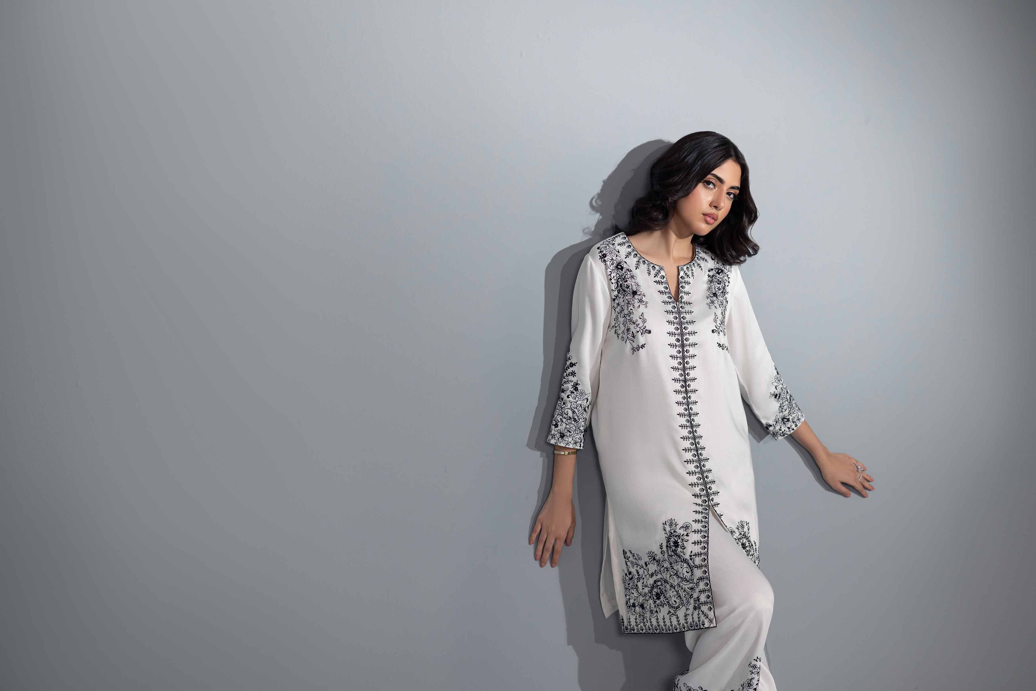 NishatUK - Brown Embroidered  Silk 2-piece ready to wear Luxury Dress