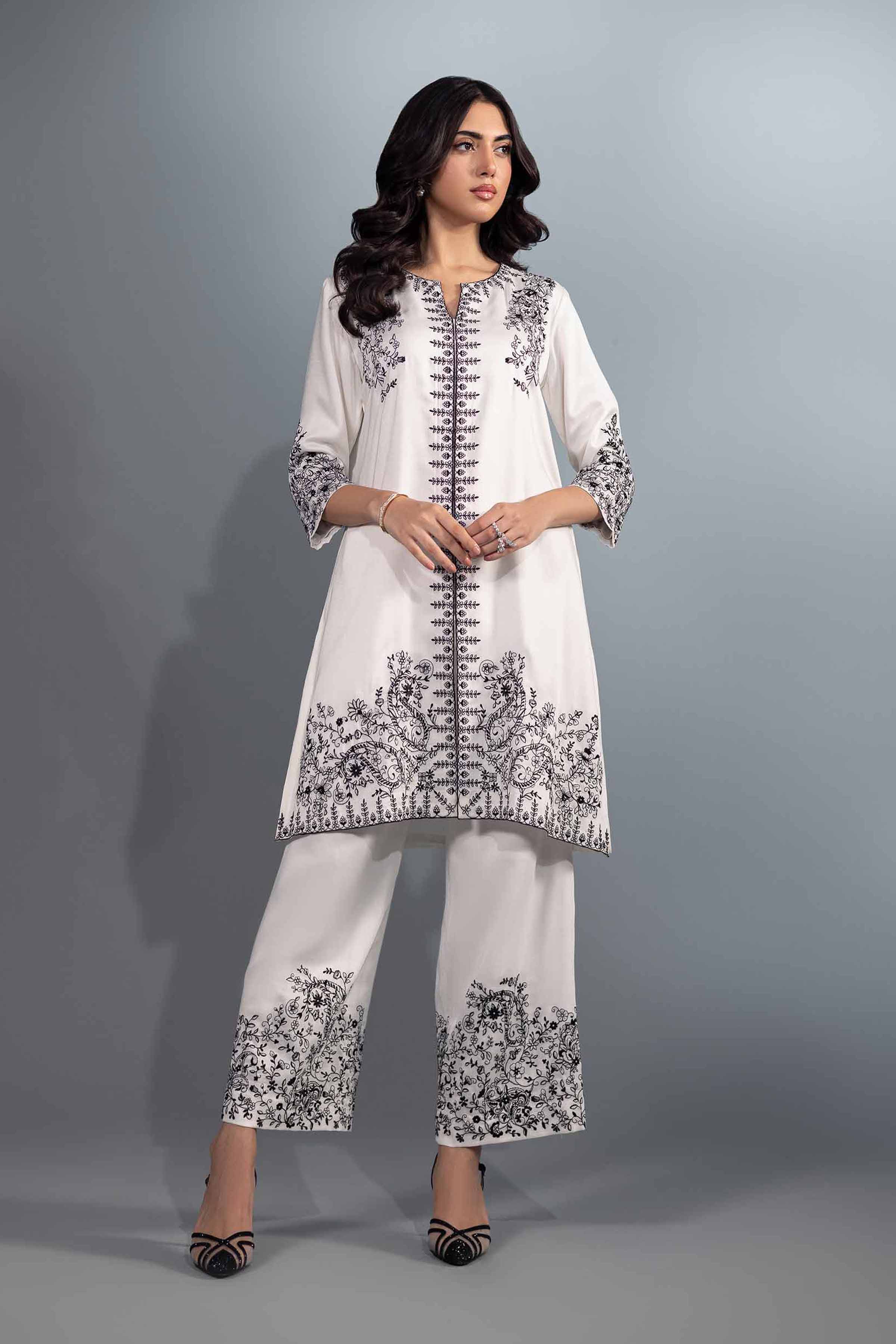 NishatUK - Brown Embroidered  Silk 2-piece ready to wear Luxury Dress