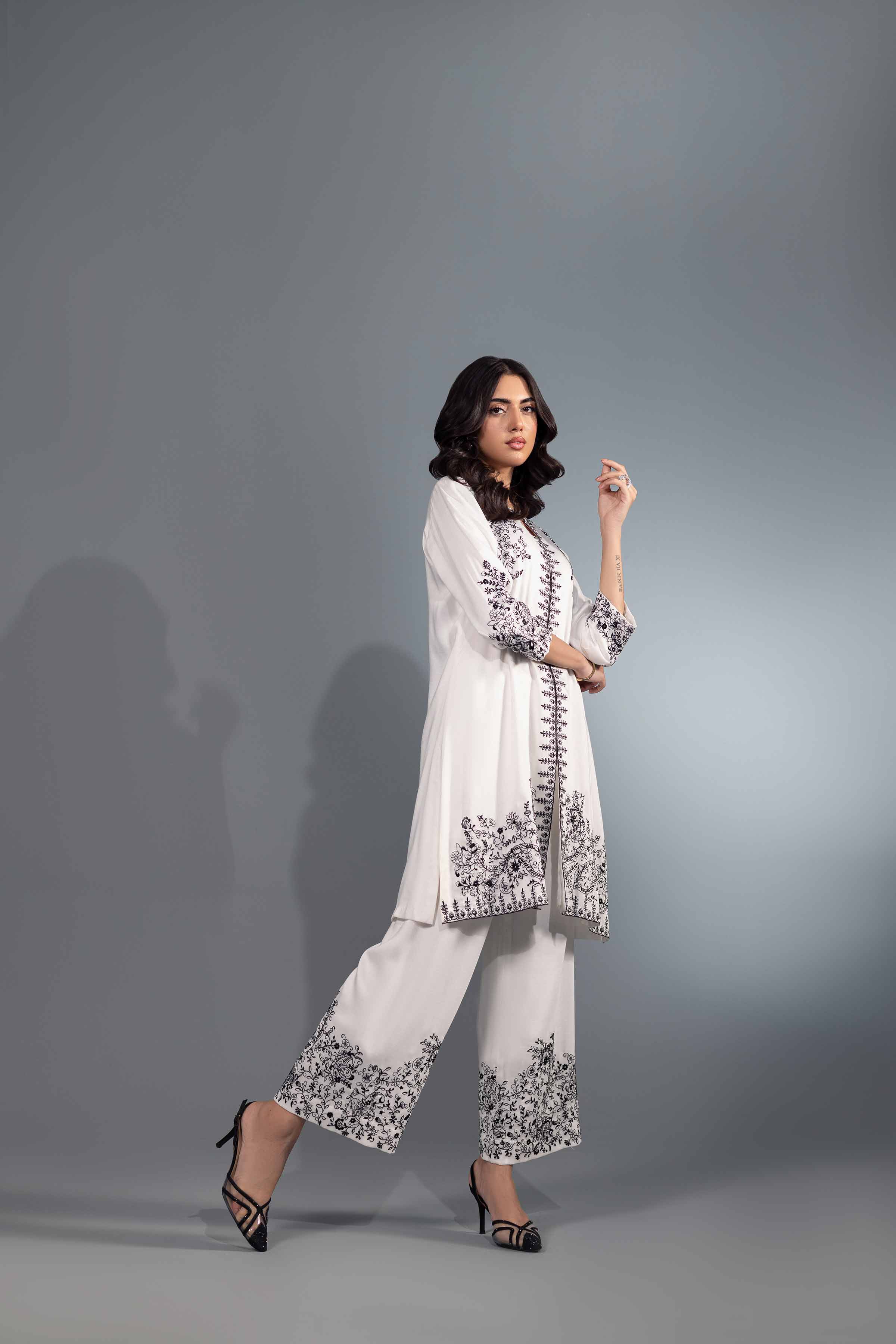 NishatUK - Brown Embroidered  Silk 2-piece ready to wear Luxury Dress