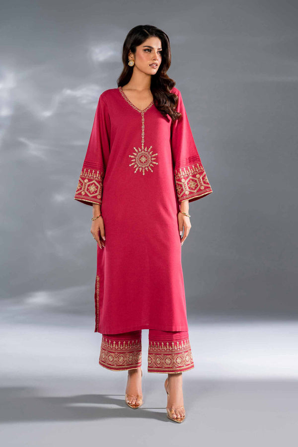 2 Piece Hot Pink Embroidered Karandi Suit