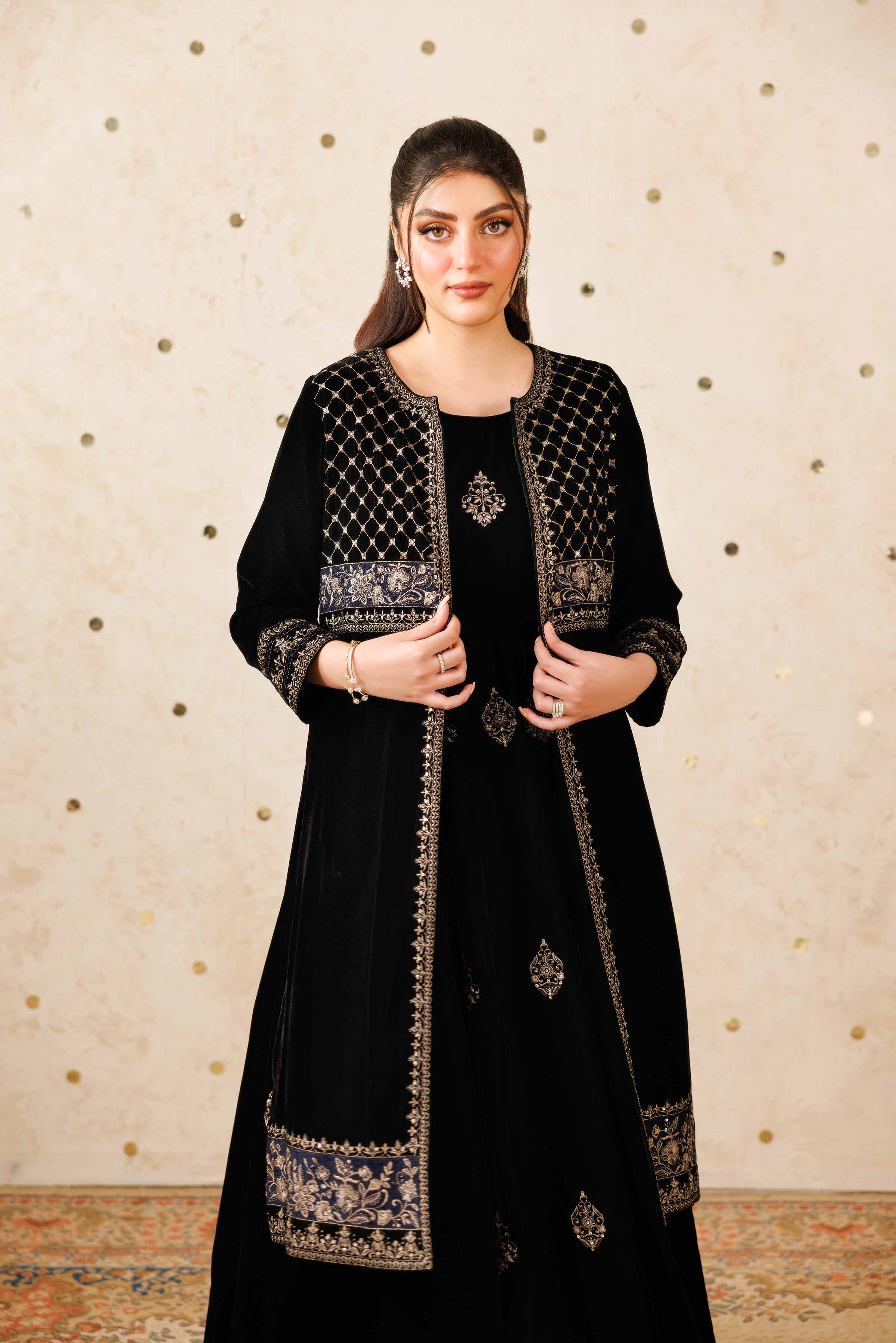 NishatUK - Black Embroidered Velvet 2-piece ready to wear Luxury Dress