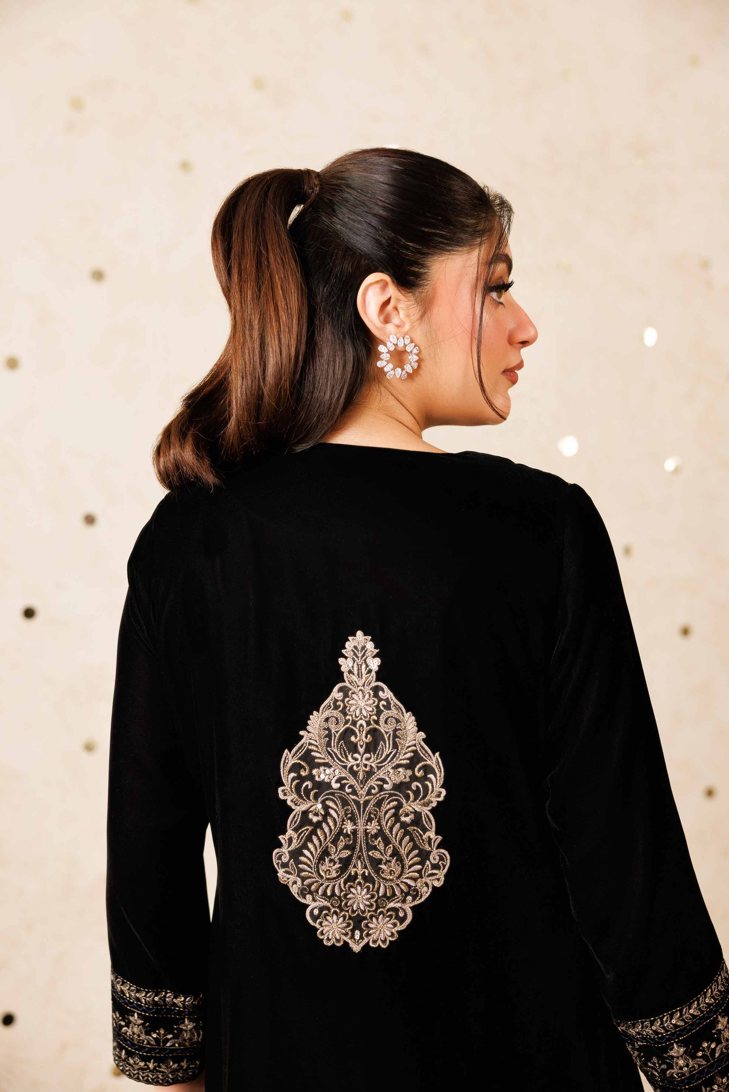 NishatUK - Black Embroidered Velvet 2-piece ready to wear Luxury Dress