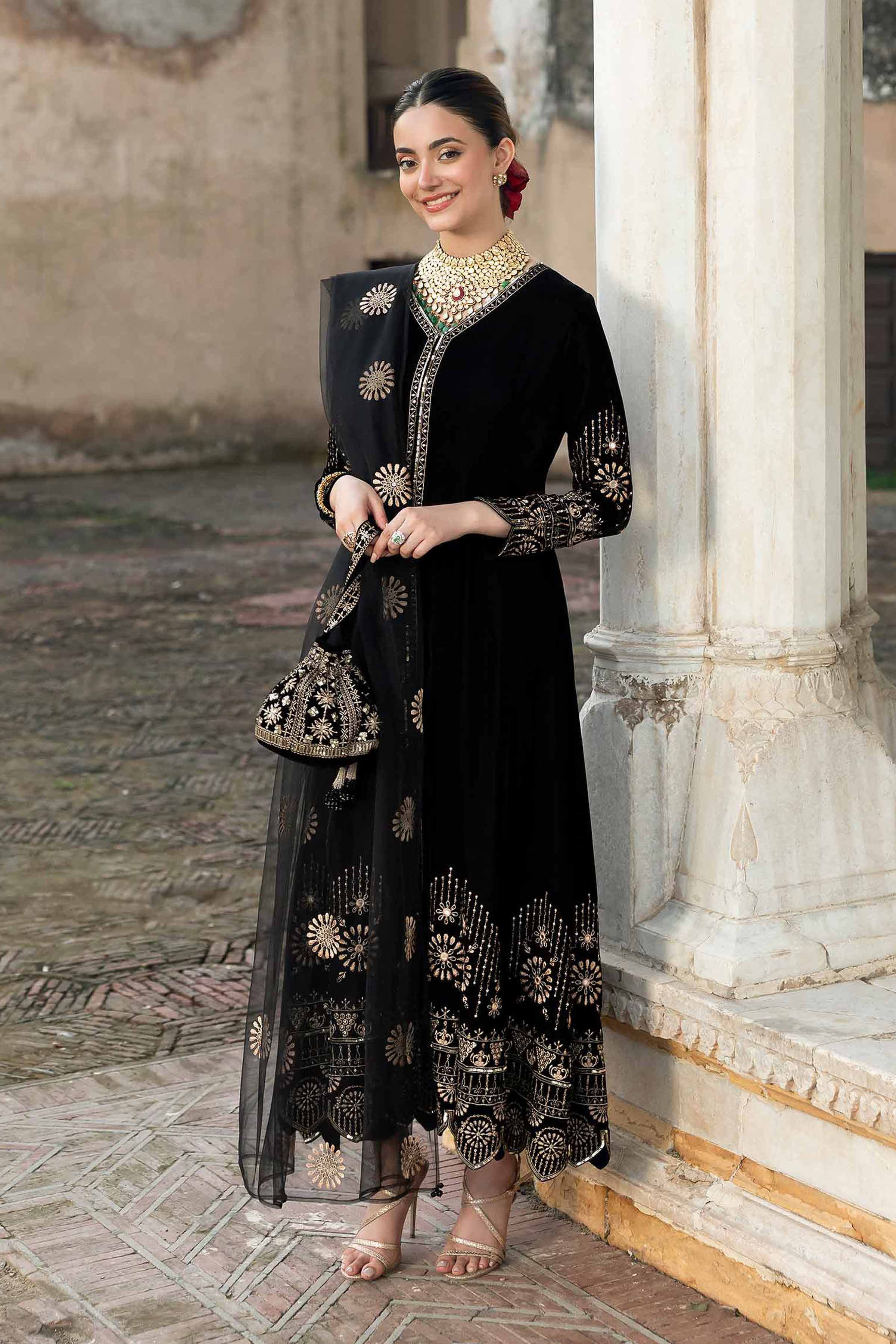 NishatUK - Black Embroidered Velvet 3-piece ready to wear Suit