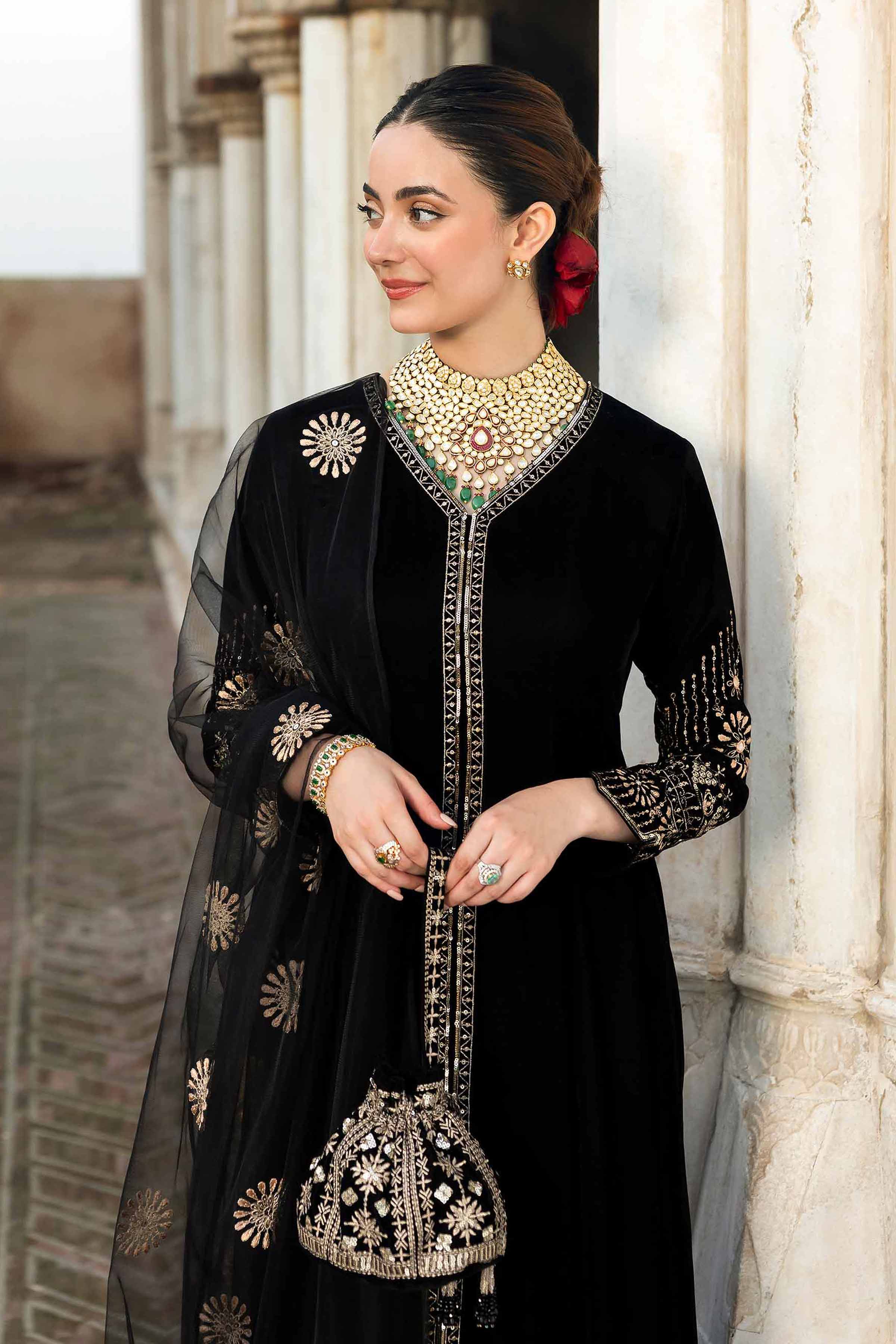 NishatUK - Black Embroidered Velvet 3-piece ready to wear Suit