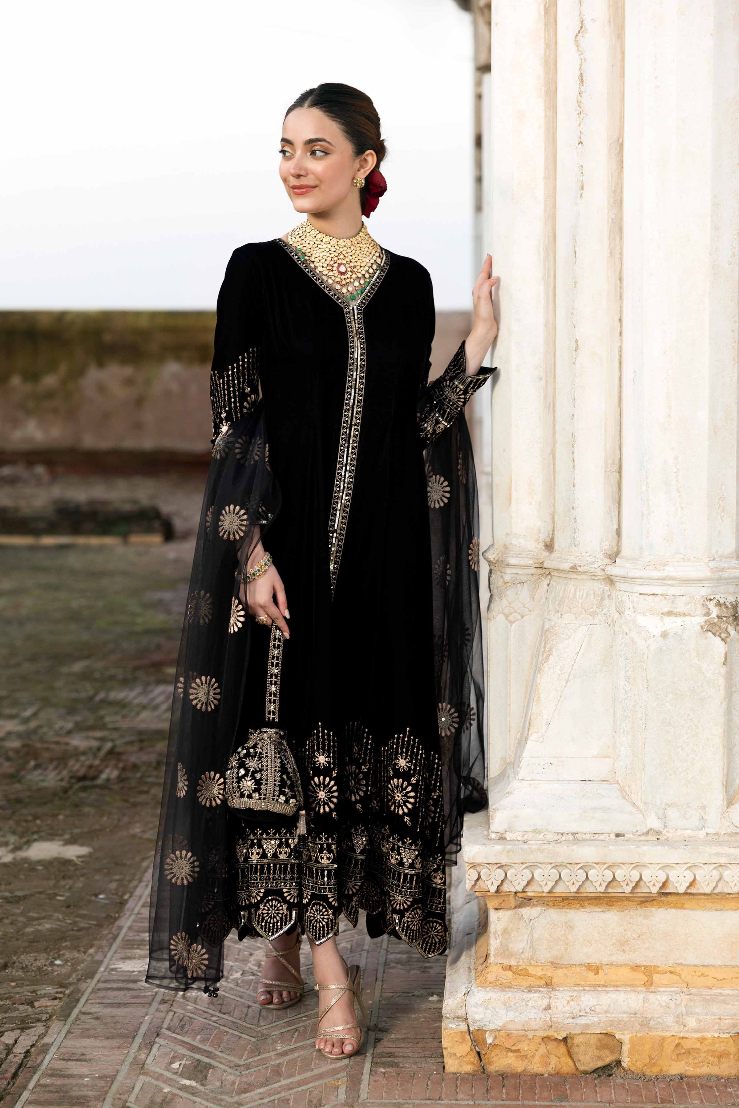 NishatUK - Black Embroidered Velvet 3-piece ready to wear Suit