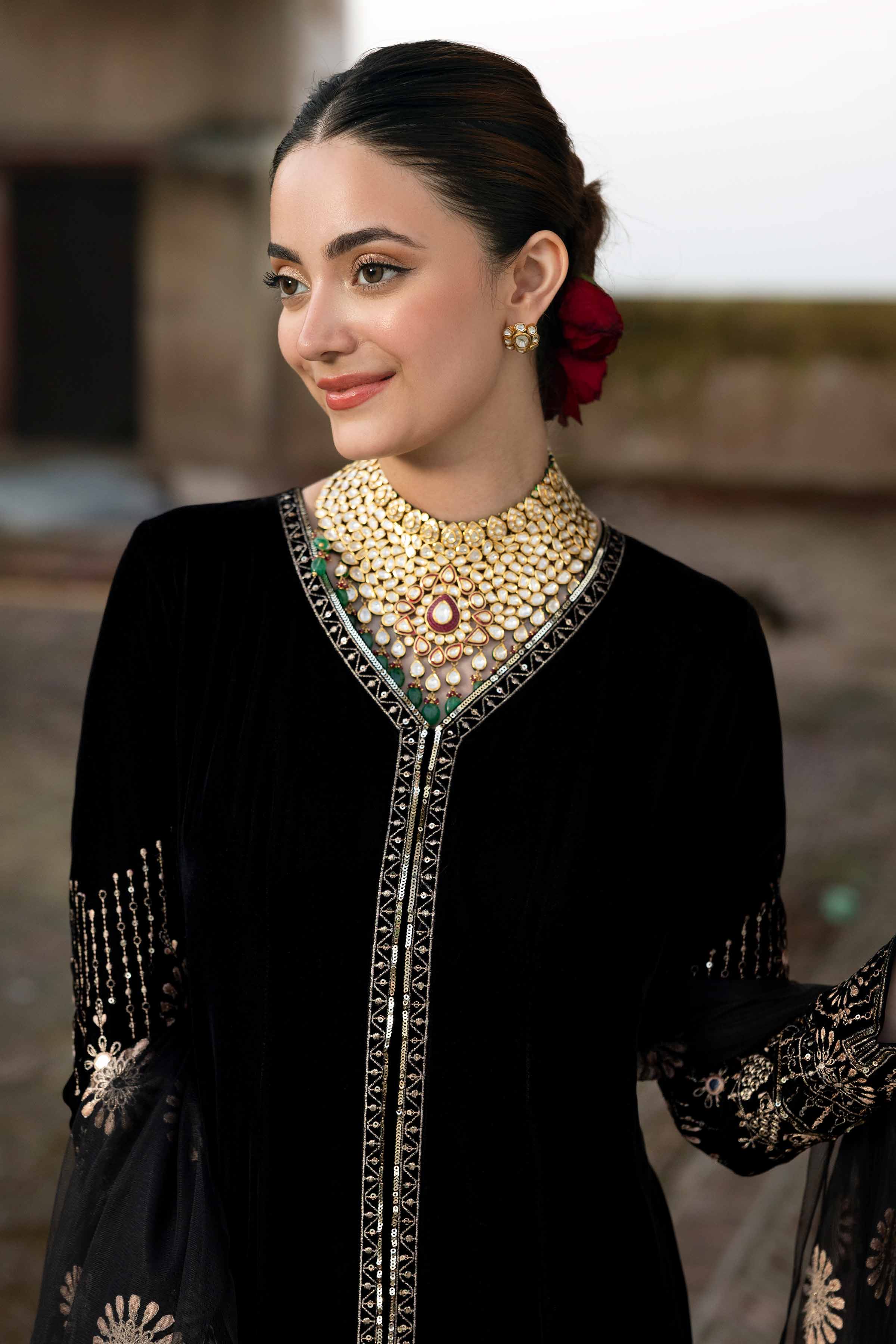 NishatUK - Black Embroidered Velvet 3-piece ready to wear Suit