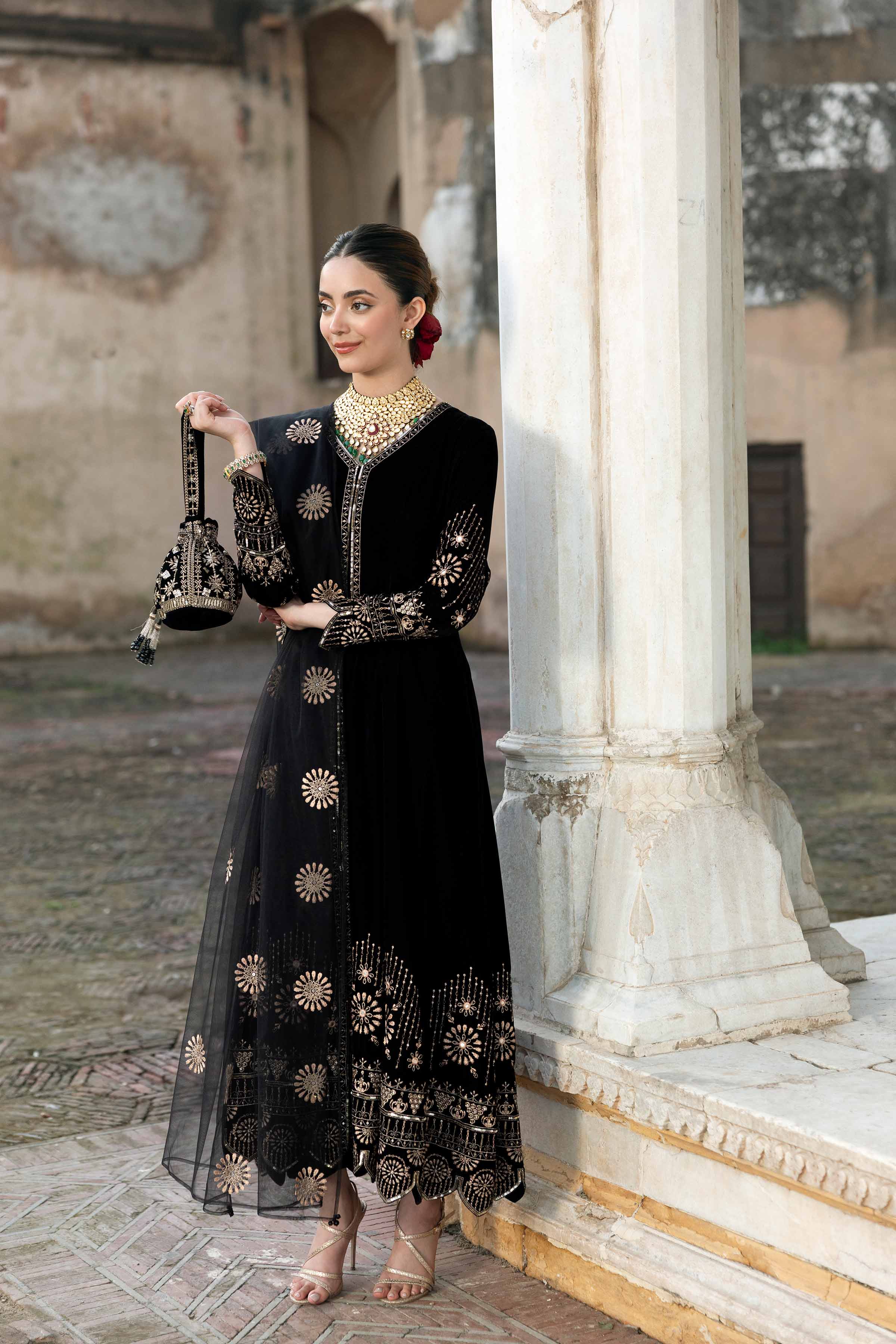 NishatUK - Black Embroidered Velvet 3-piece ready to wear Suit