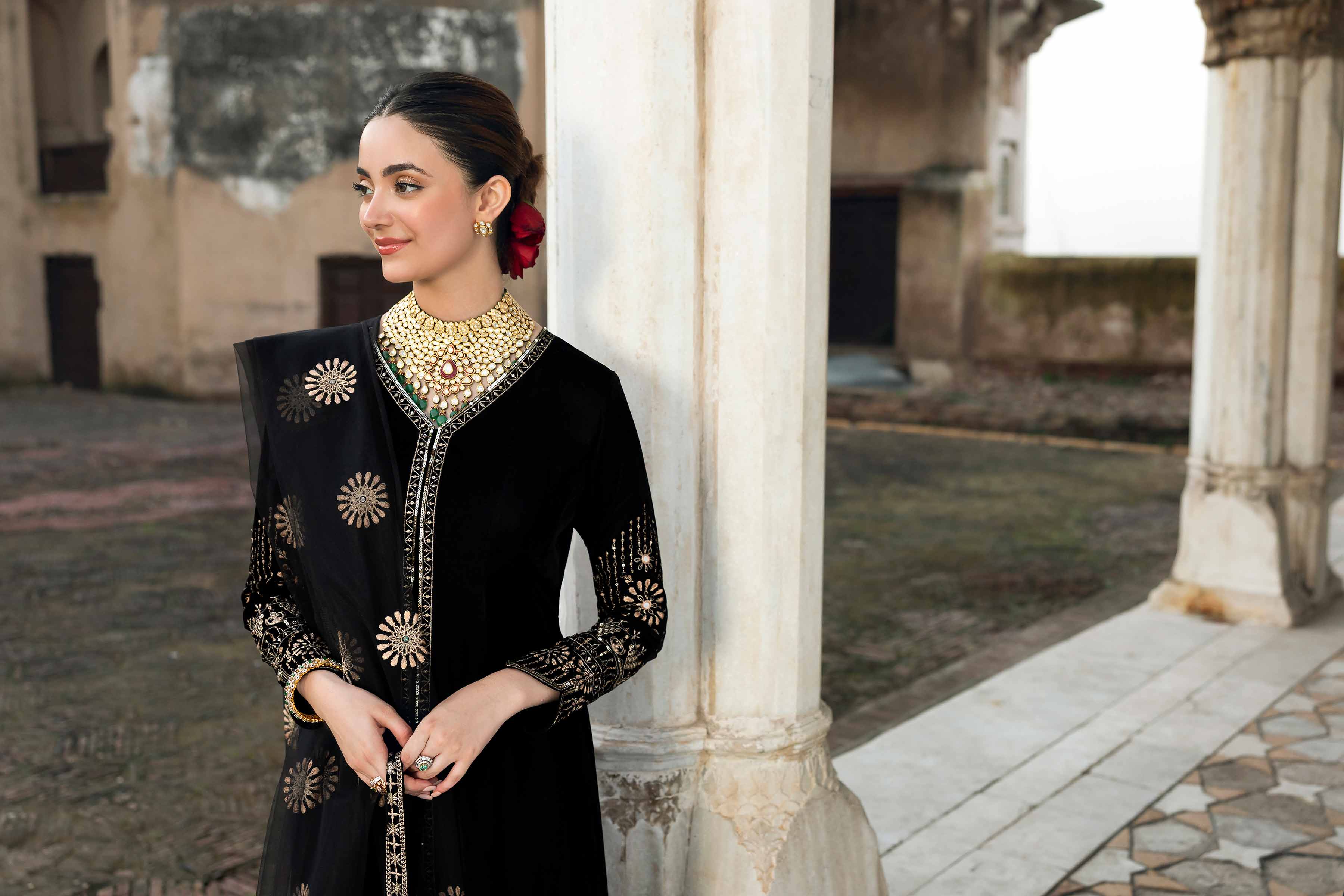 NishatUK - Black Embroidered Velvet 3-piece ready to wear Suit