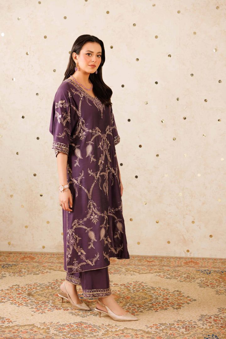 NishatUK - Purple Embroidered Silk 2-piece ready to wear-luxury Dress