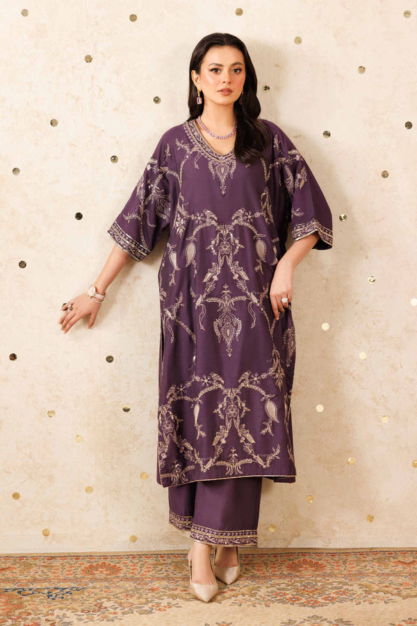 NishatUK - Purple Embroidered Silk 2-piece ready to wear-luxury Dress