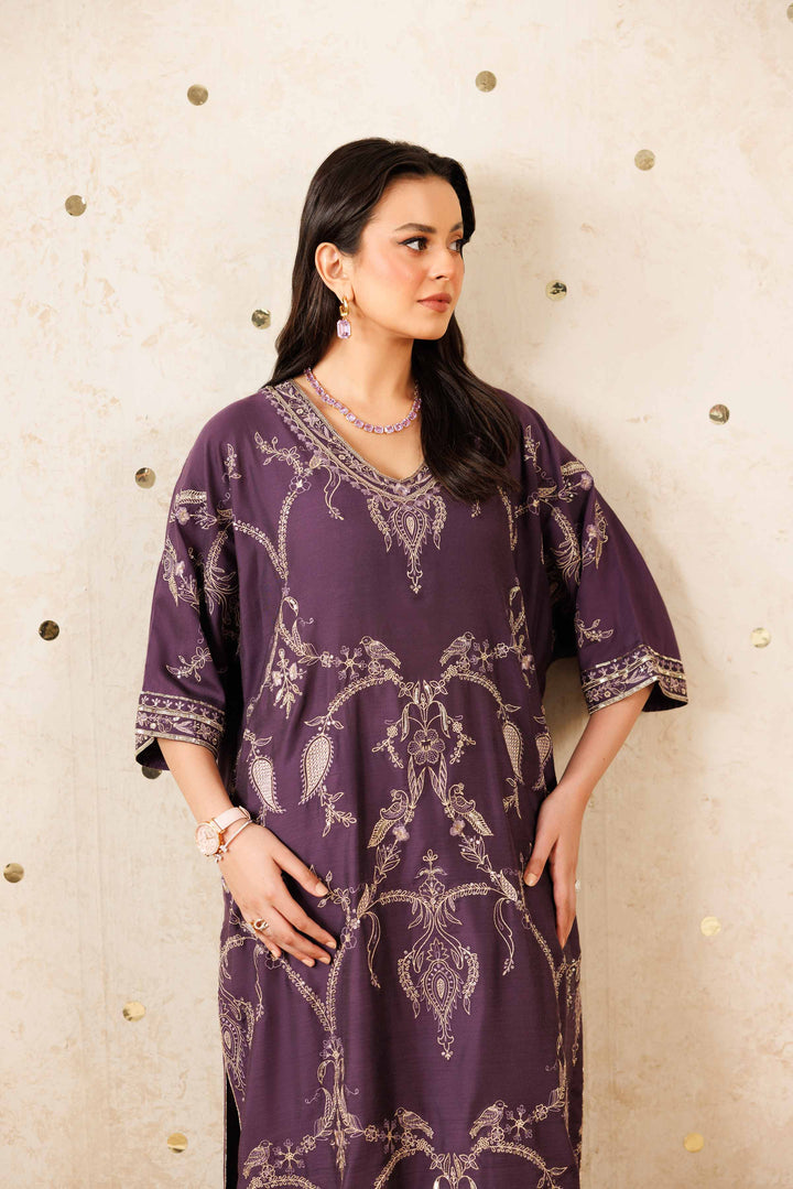 NishatUK - Purple Embroidered Silk 2-piece ready to wear-luxury Dress