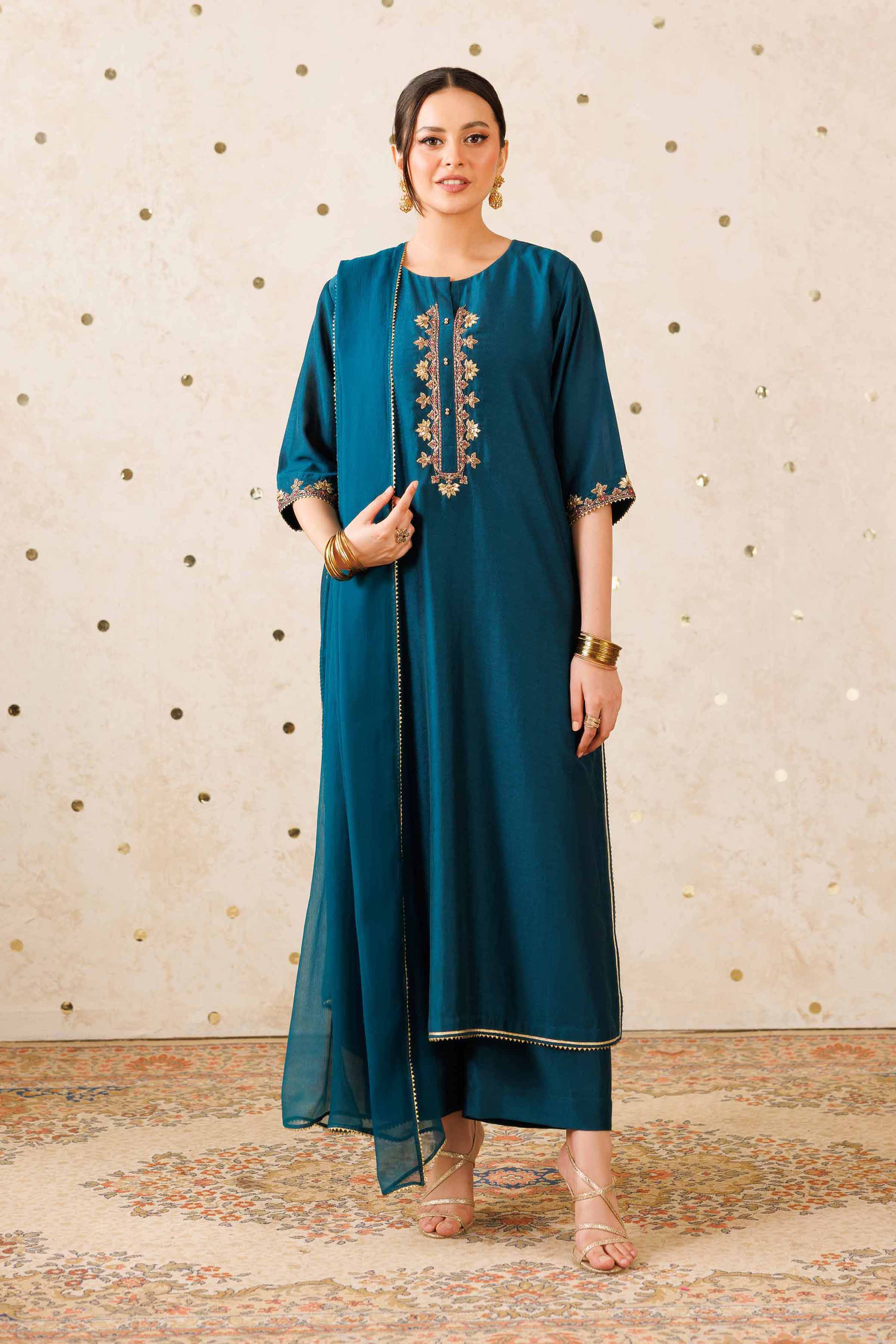 NishatUK - Blue Solids fancy Bonanza 3-piece ready to wear Luxury Suit