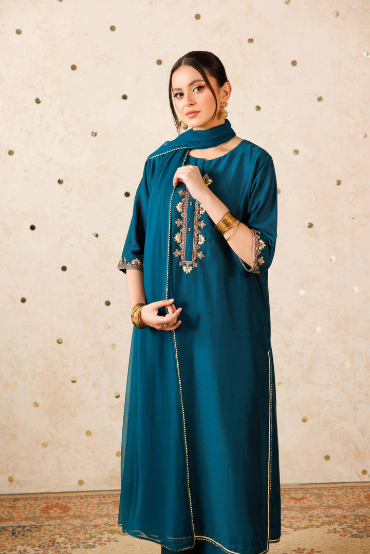 NishatUK - Blue Solids fancy Bonanza 3-piece ready to wear Luxury Suit