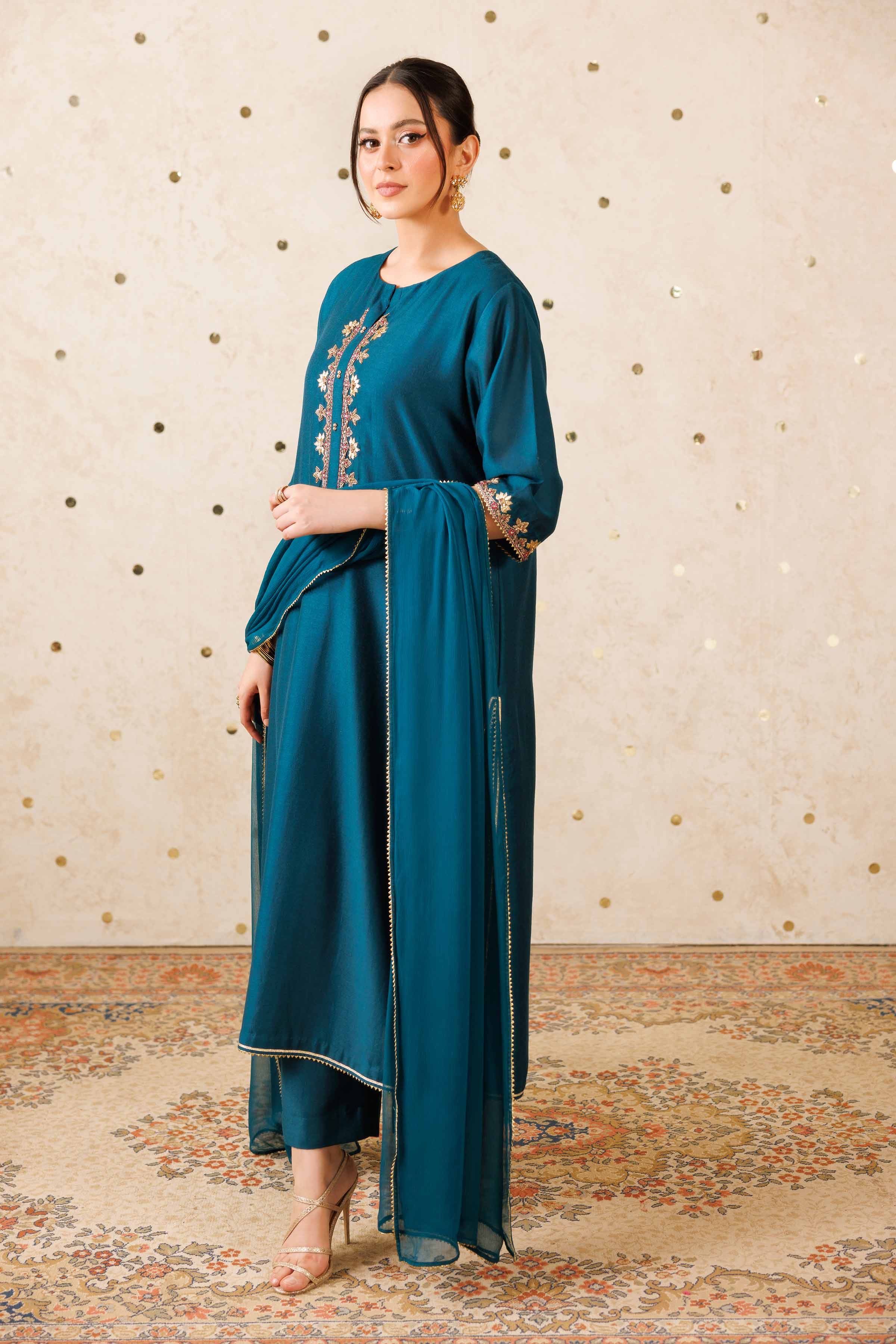 NishatUK - Blue Solids fancy Bonanza 3-piece ready to wear Luxury Suit