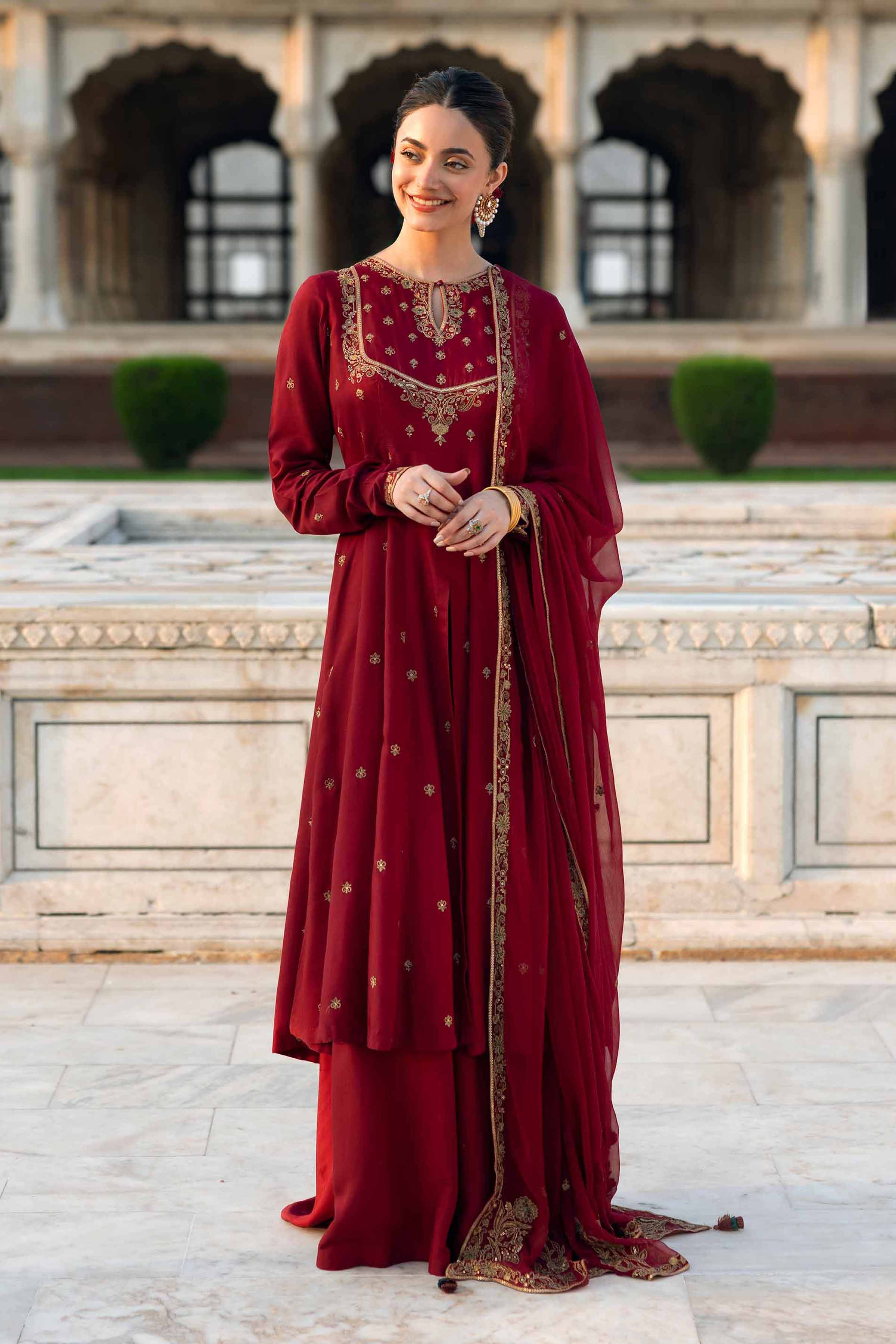 NishatUK - Maroon Embroidered Viscose 3-piece ready to wear Suit