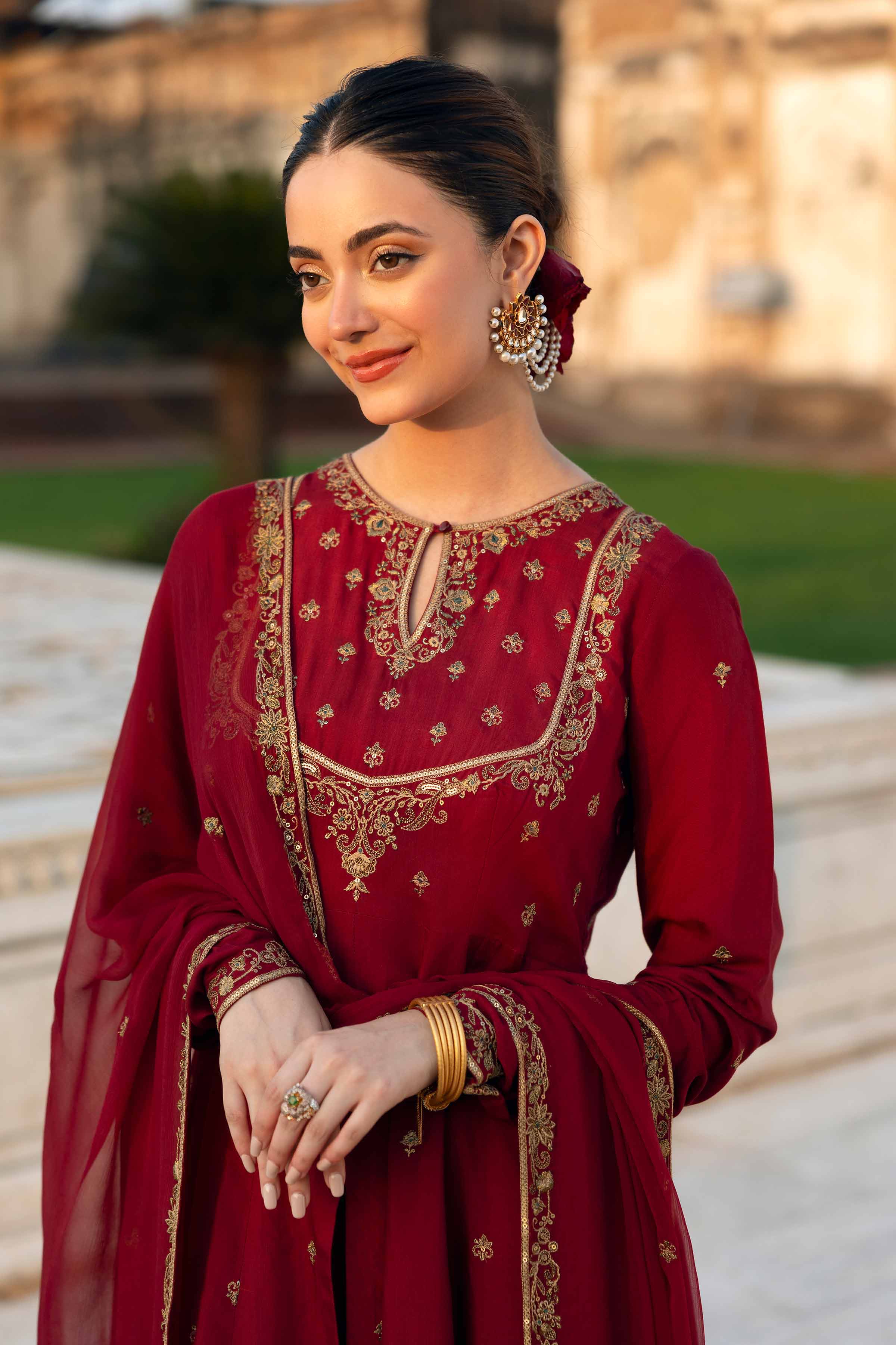 NishatUK - Maroon Embroidered Viscose 3-piece ready to wear Suit
