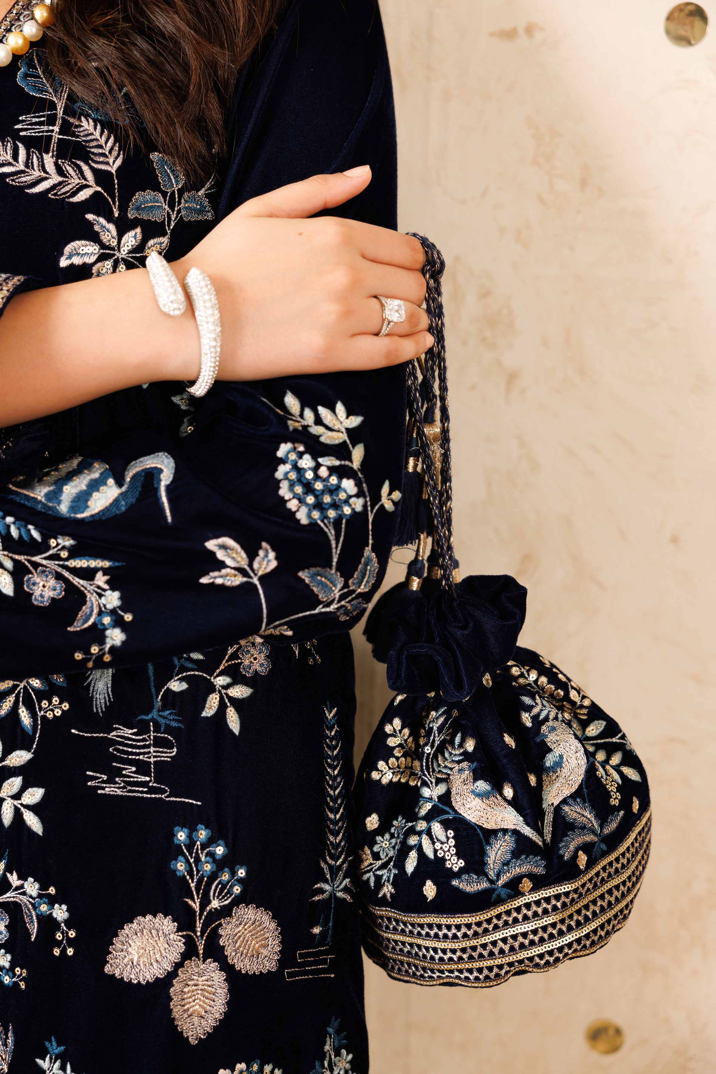 NishatUK - Blue Embroidered Velvet 2-piece ready to wear Luxury Dress